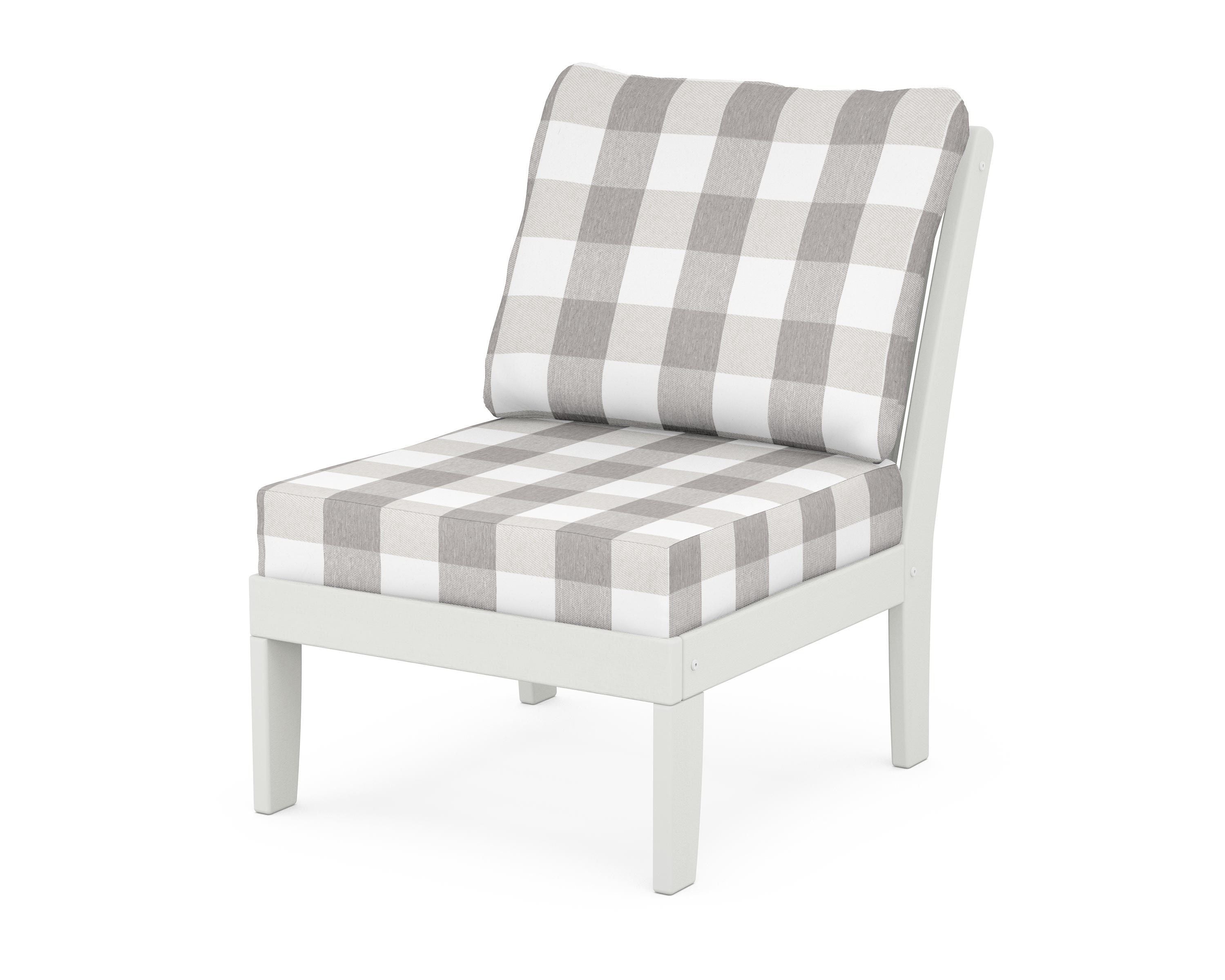 POLYWOOD® Braxton Modular Armless Chair in Vintage White / Buffalo Plaid Grey Mist