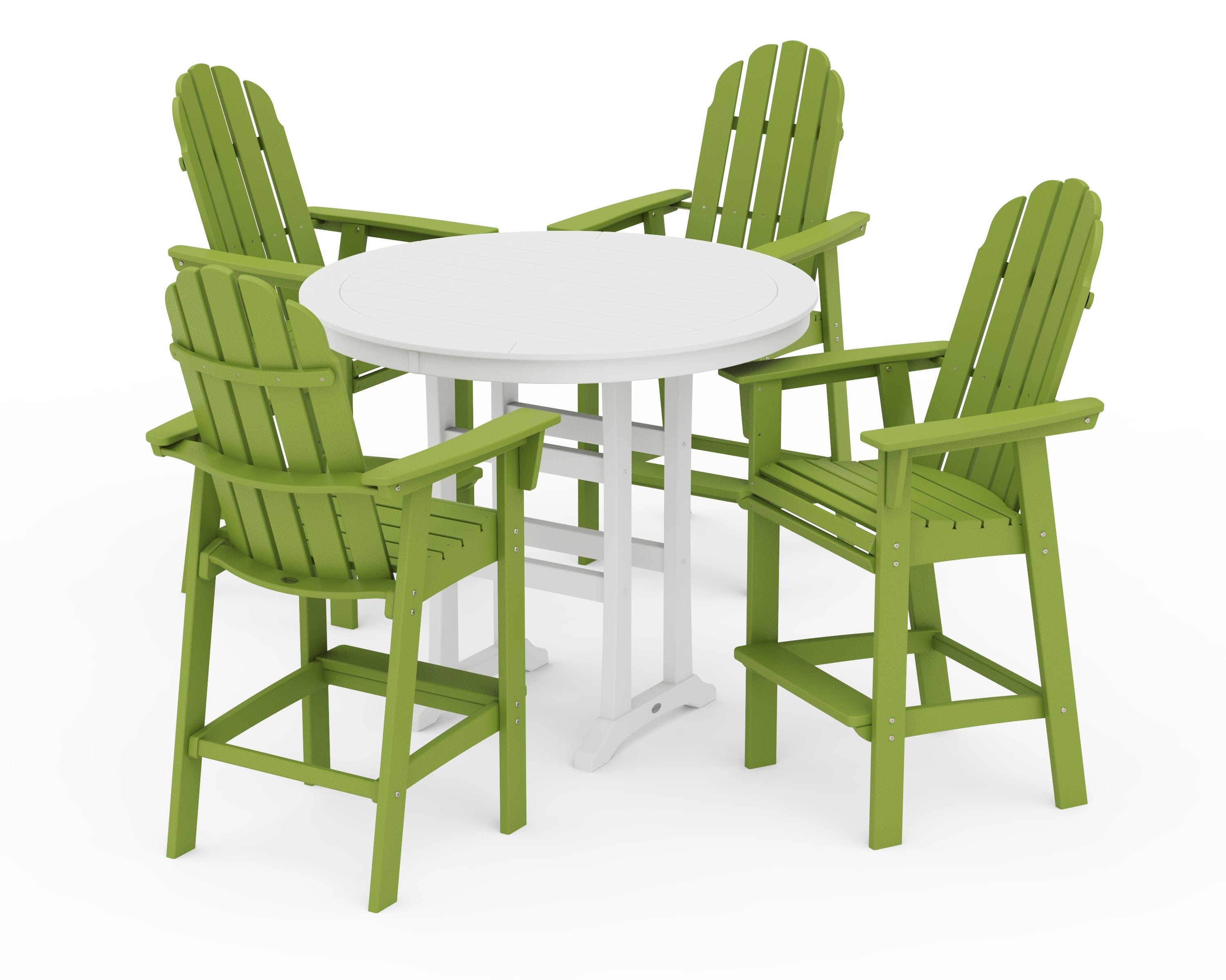 POLYWOOD® Vineyard Curveback Adirondack 5-Piece Nautical Trestle Bar Set in Lime / White