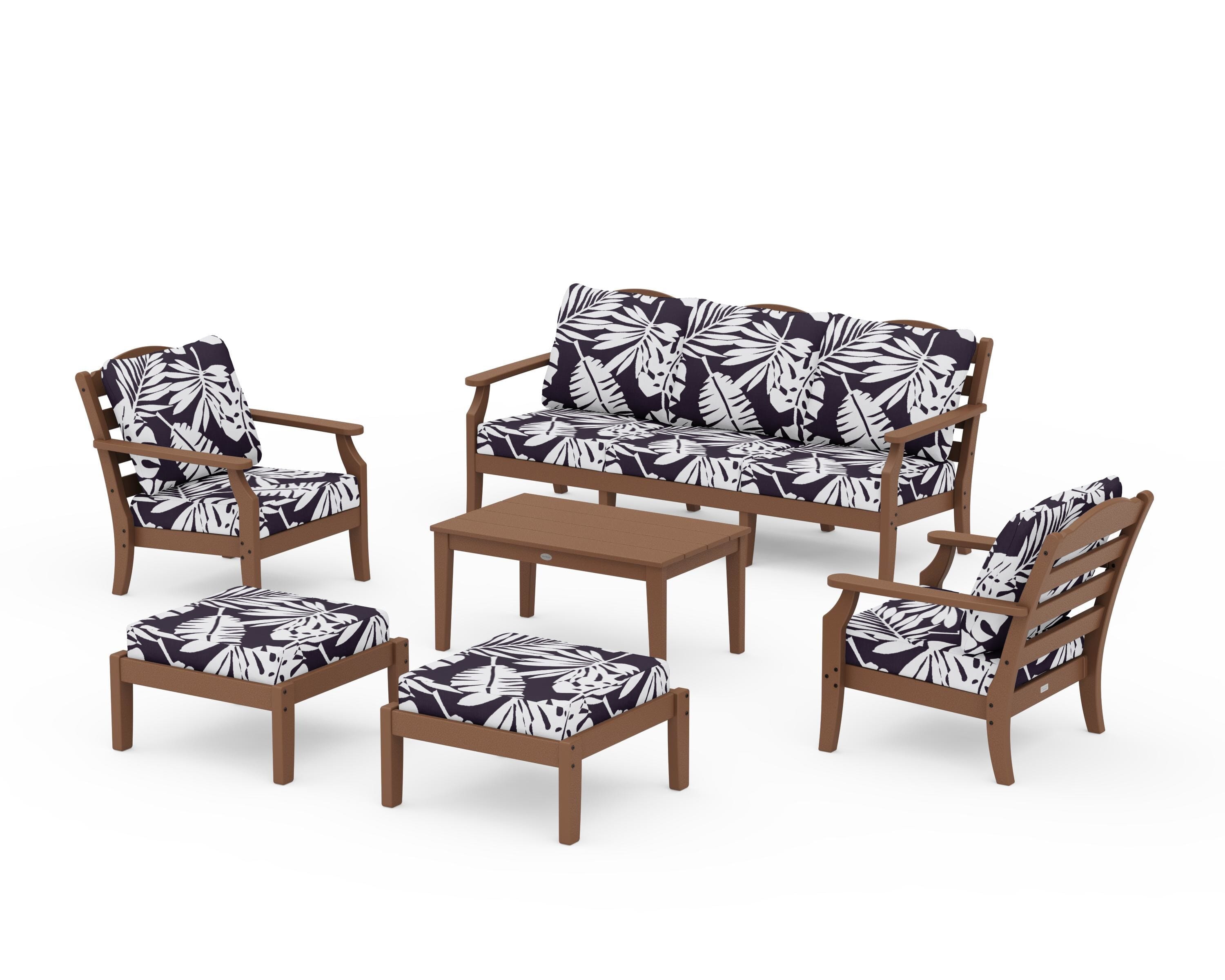 Draper James™ by POLYWOOD® Savannah 6-Piece Lounge Sofa Set in Teak / Leaf Navy