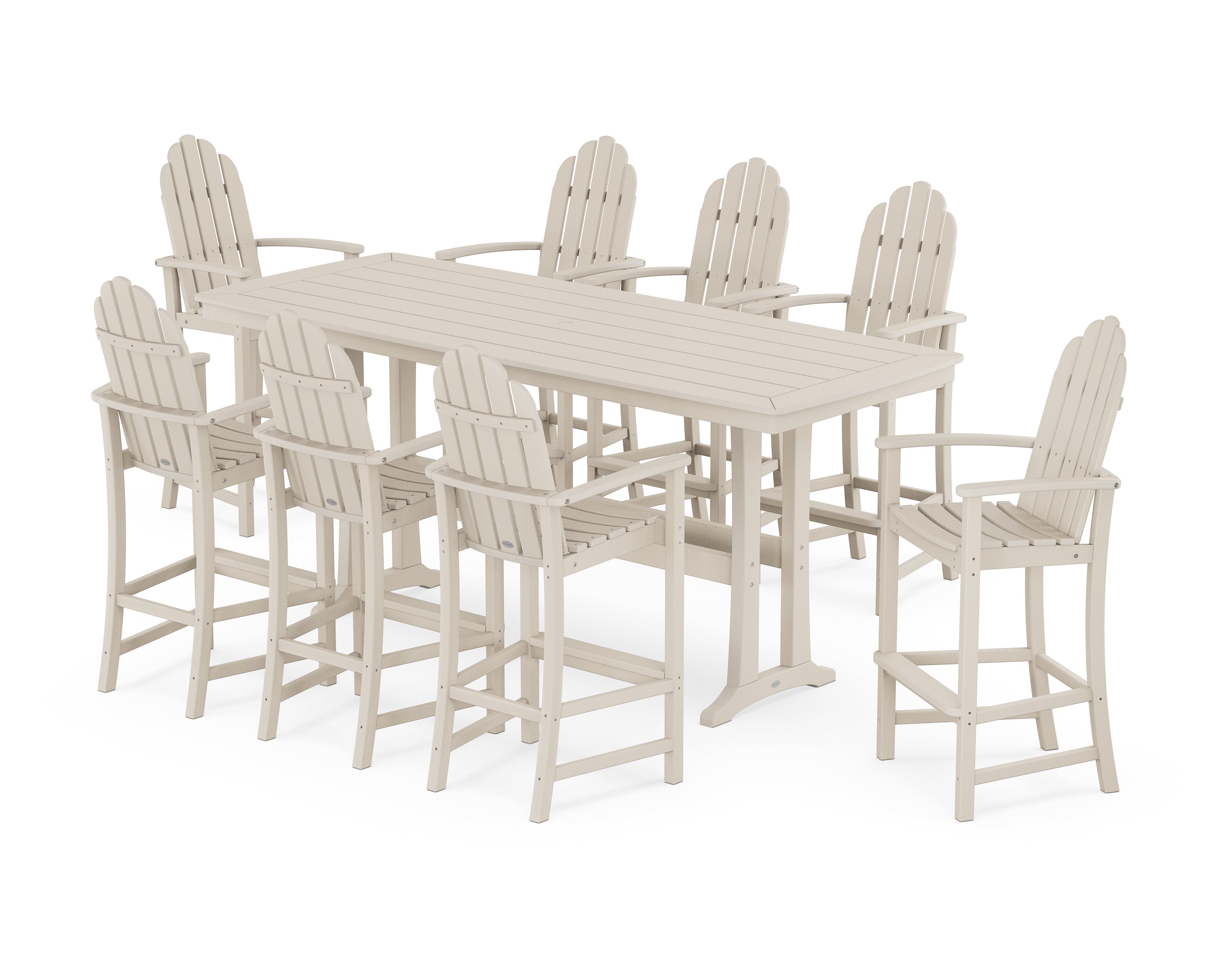 POLYWOOD® Classic Adirondack 9-Piece Bar Set with Trestle Legs in Sand