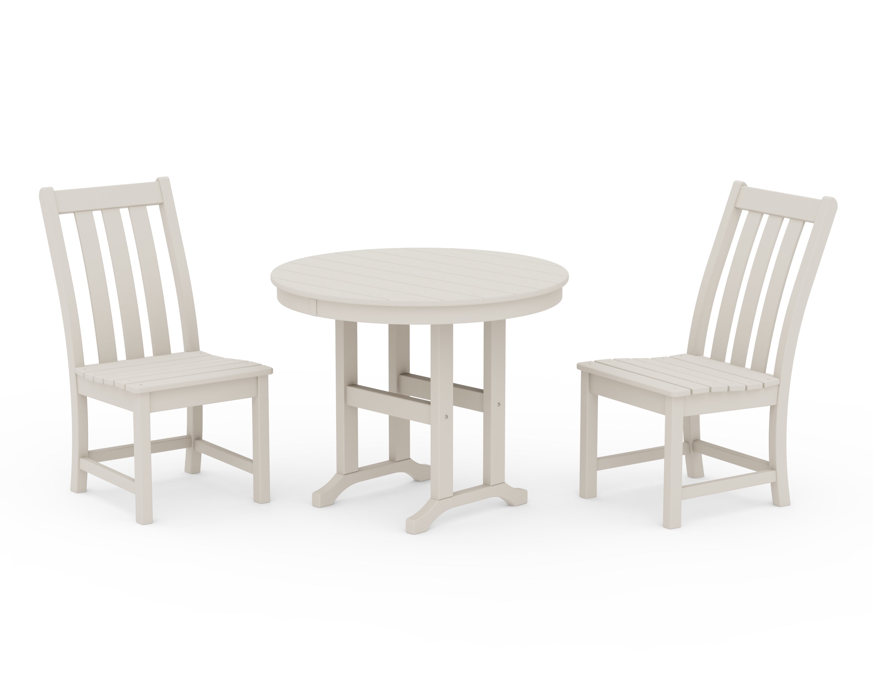 POLYWOOD® Vineyard Side Chair 3-Piece Round Dining Set in Sand