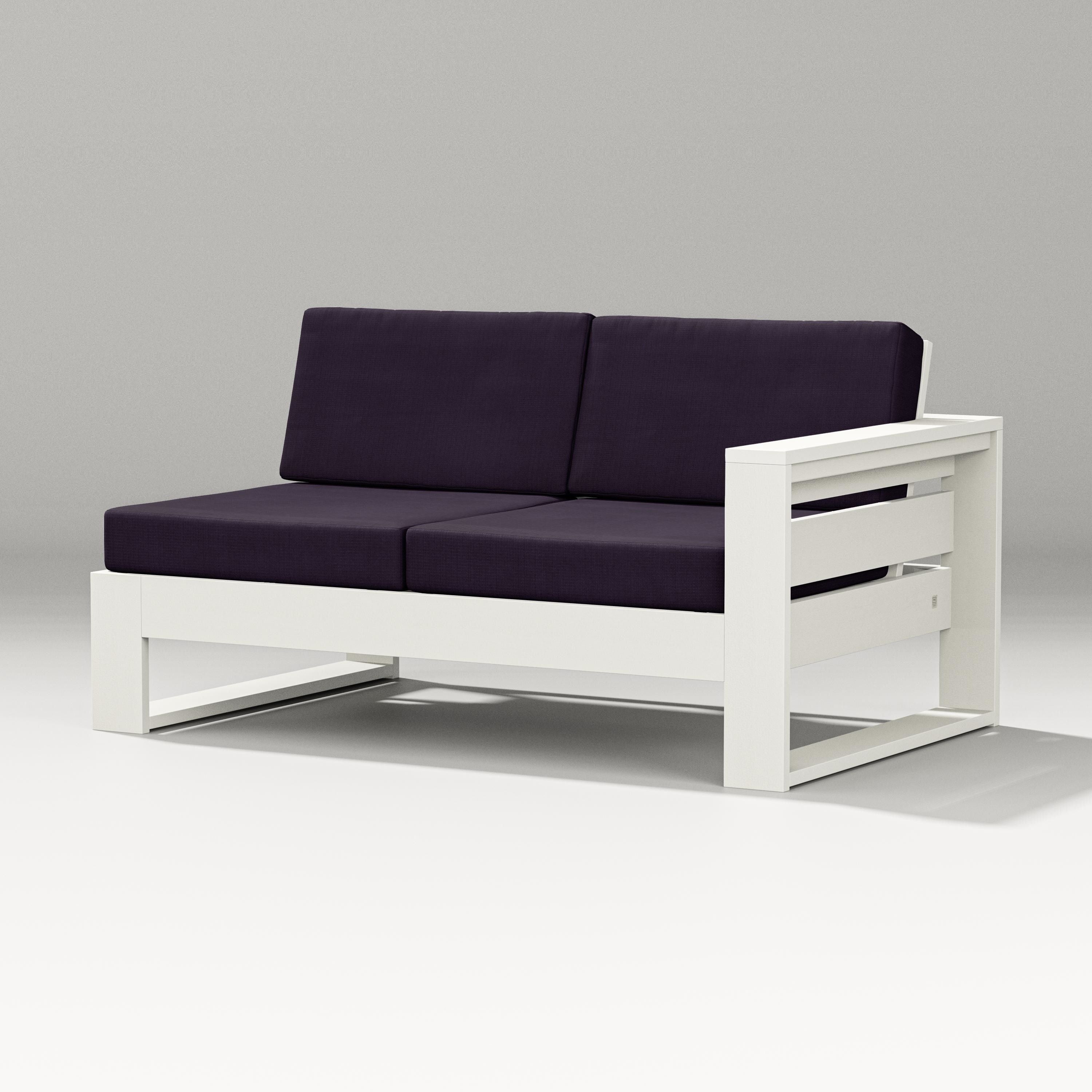 PW Designer Series Latitude Modular Right Arm Loveseat in Vintage White / Navy Linen