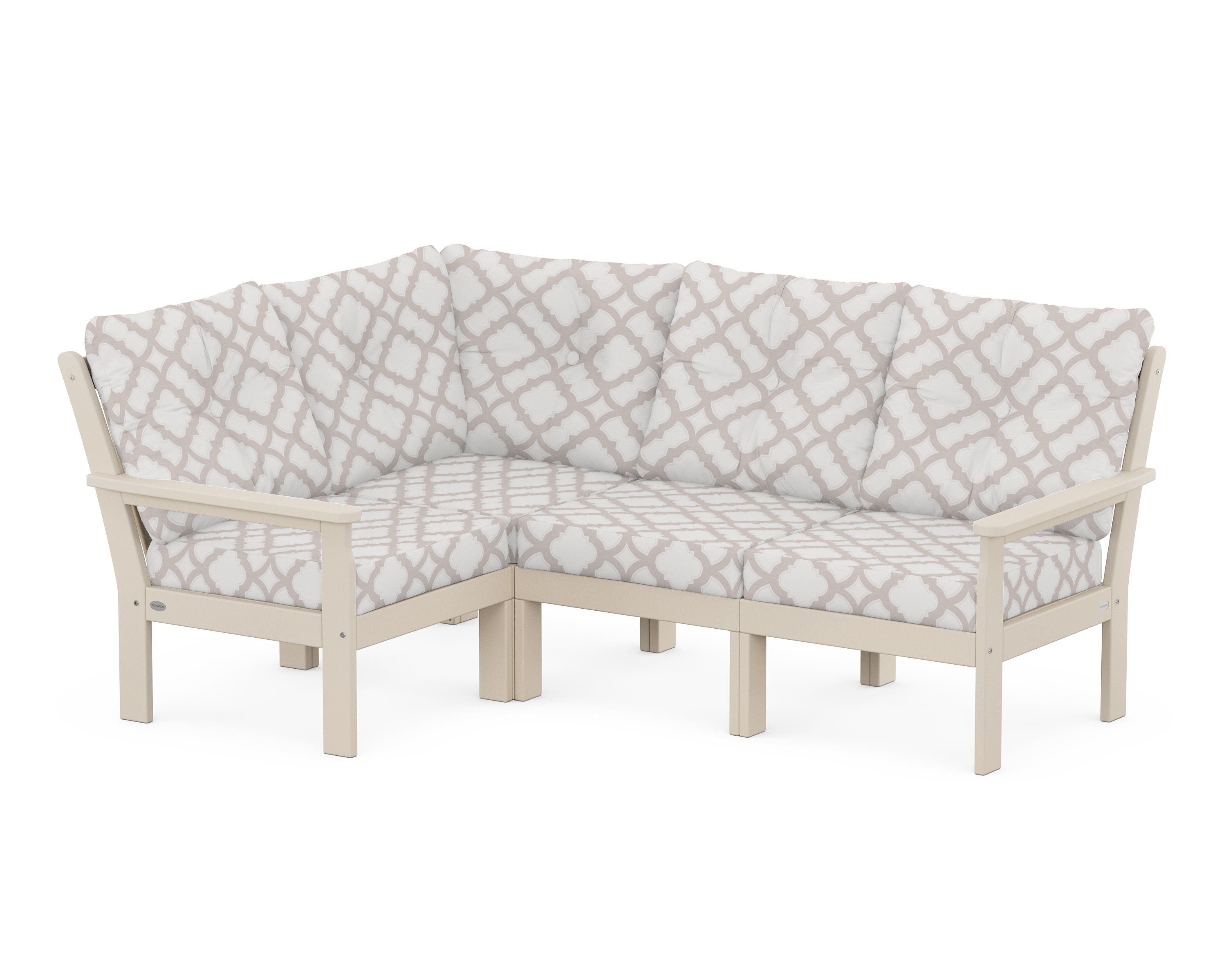 POLYWOOD® Vineyard 4-Piece Sectional in Sand / Trellis Dune Burlap