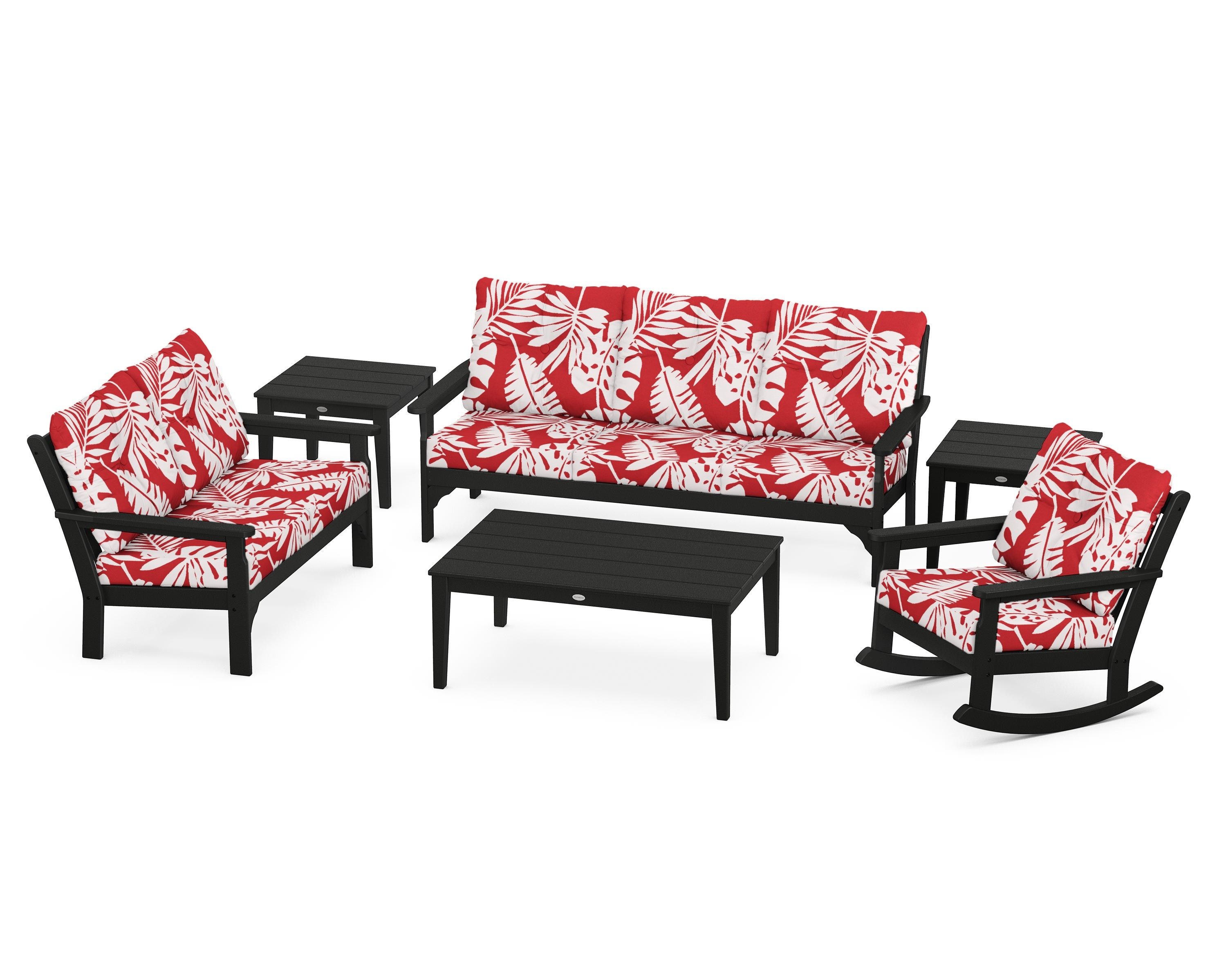 POLYWOOD® Vineyard 6-Piece Deep Seating Set in Black / Leaf Crimson