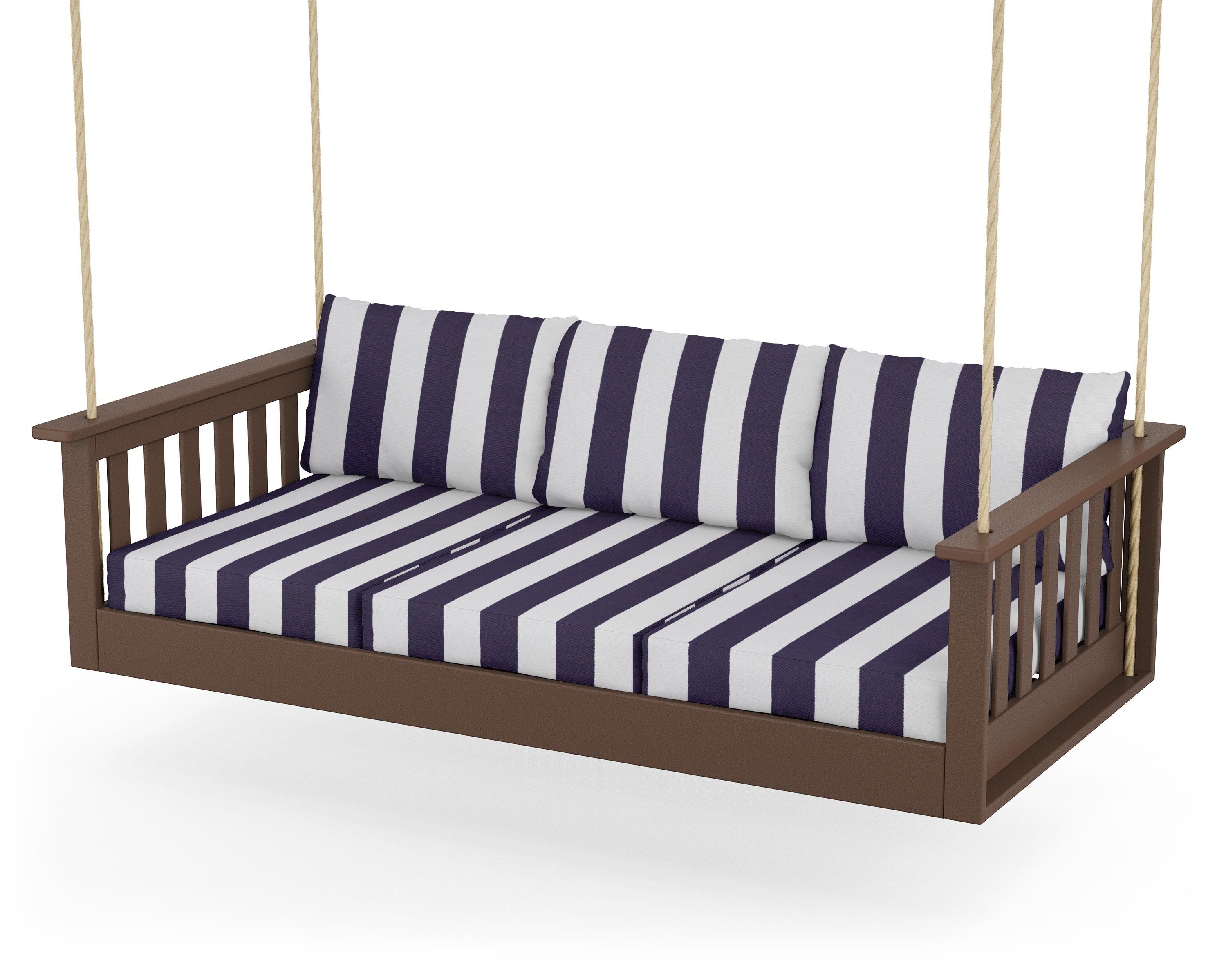 POLYWOOD® Vineyard Daybed Swing in Mahogany / Cabana Stripe Navy