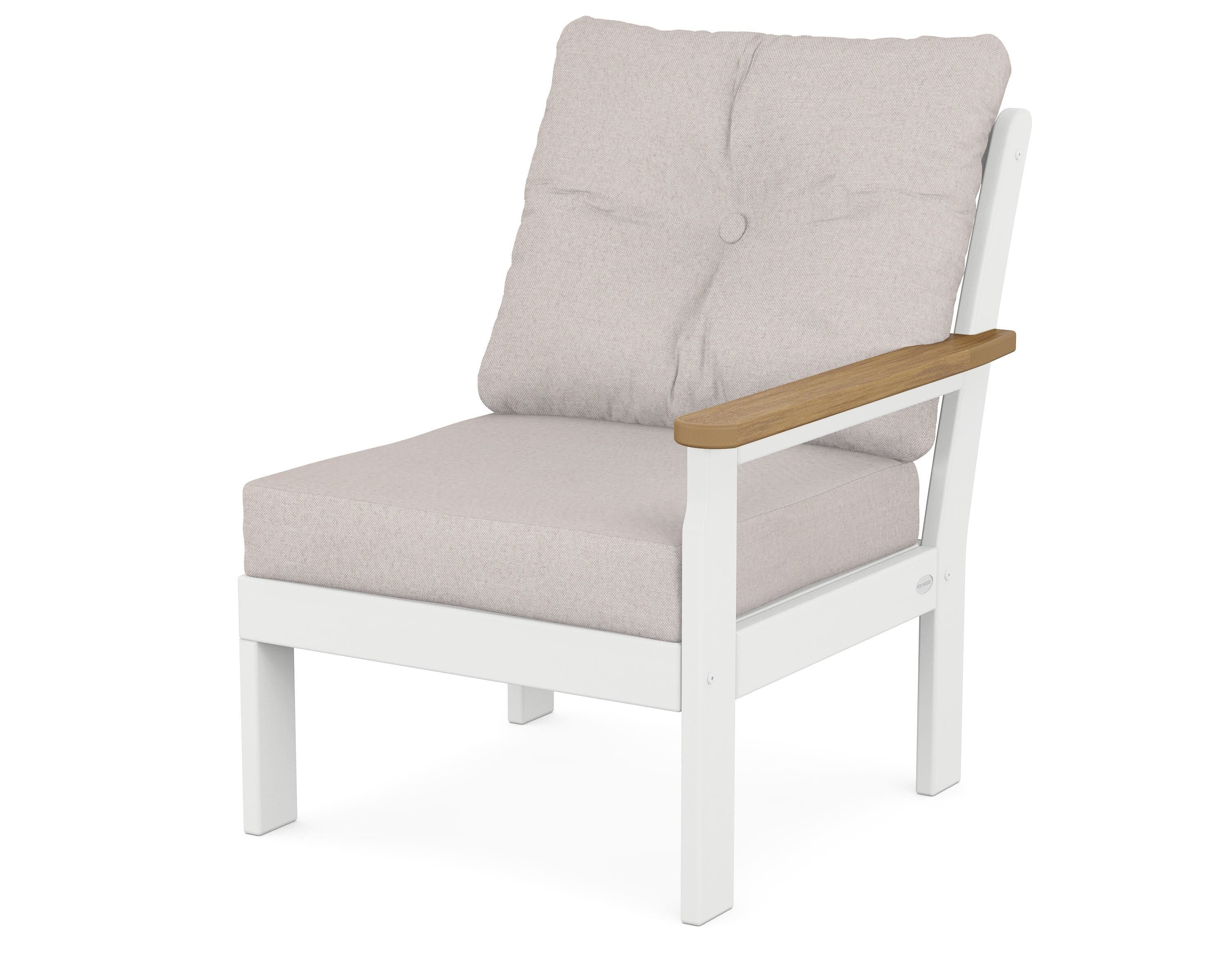 POLYWOOD® Vineyard Modular Right Arm Chair in White / Natural / Dune Burlap