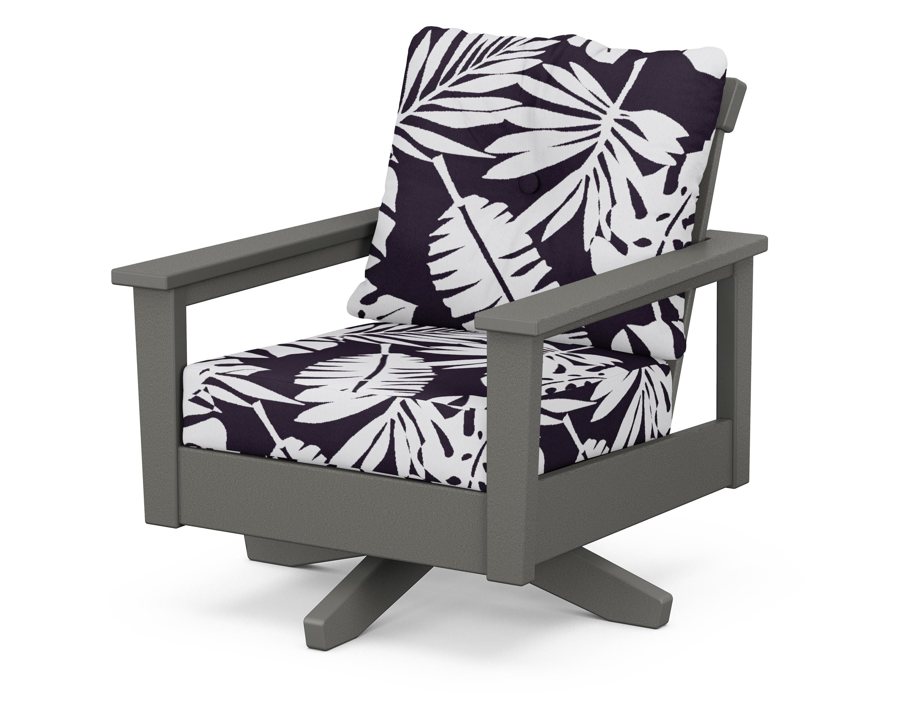 POLYWOOD® Prescott Deep Seating Swivel Chair in Slate Grey / Leaf Navy