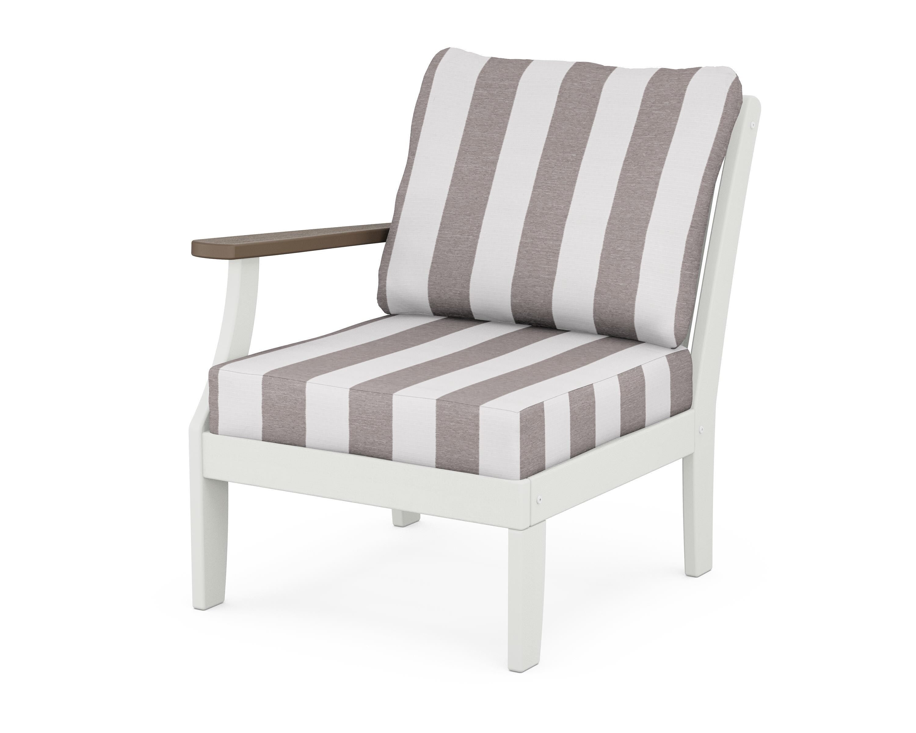 POLYWOOD® Braxton Modular Left Arm Chair in White / Kona / Cabana Stripe Grey Mist