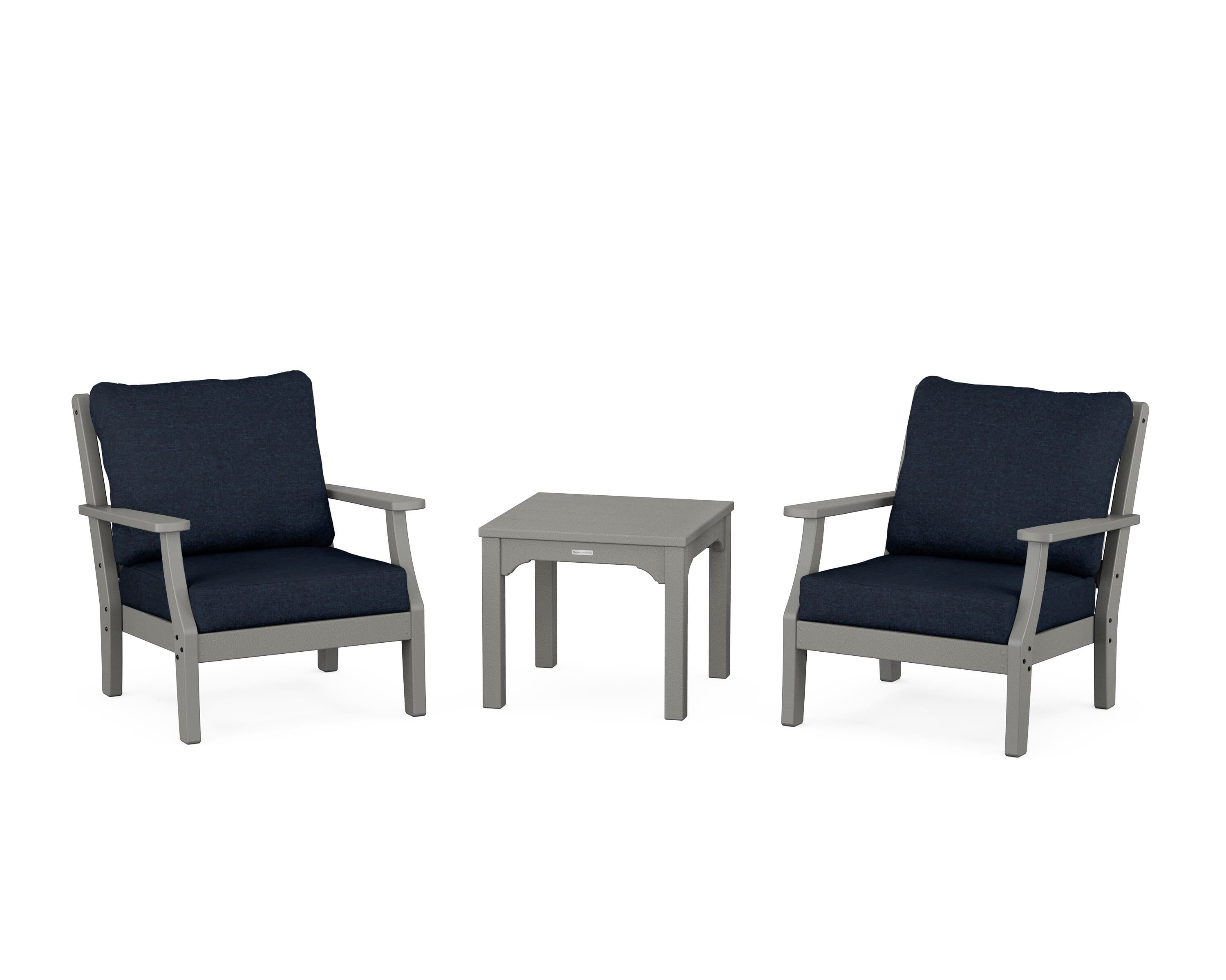 Martha Stewart by POLYWOOD® Chinoiserie 3-Piece Deep Seating Set in Slate Grey / Marine Indigo
