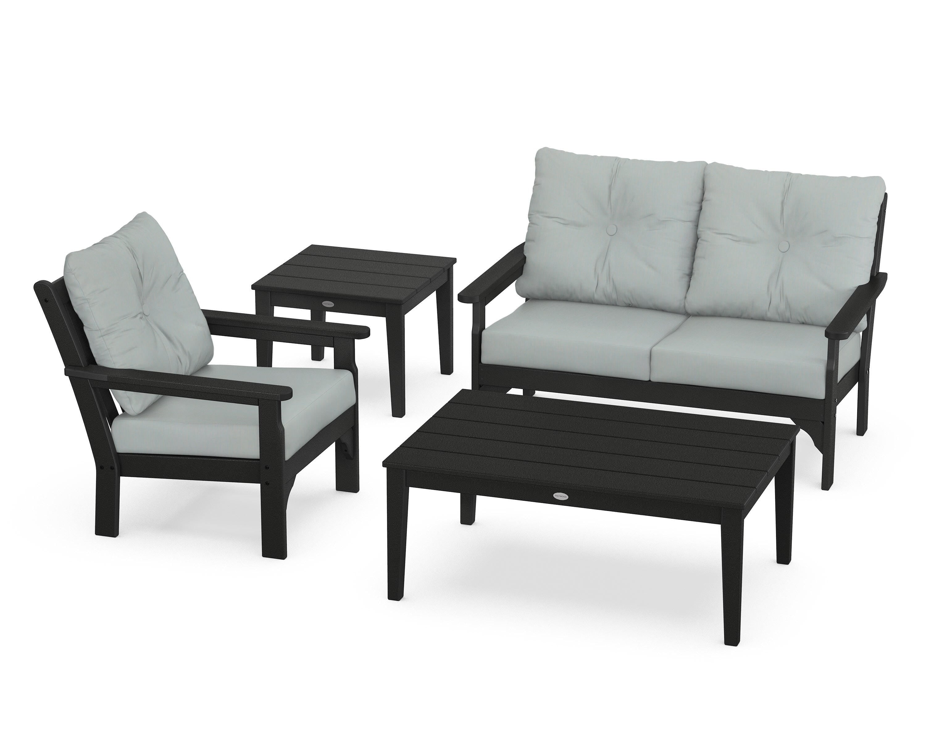 POLYWOOD® Vineyard 4-Piece Deep Seating Set in Black / Spa
