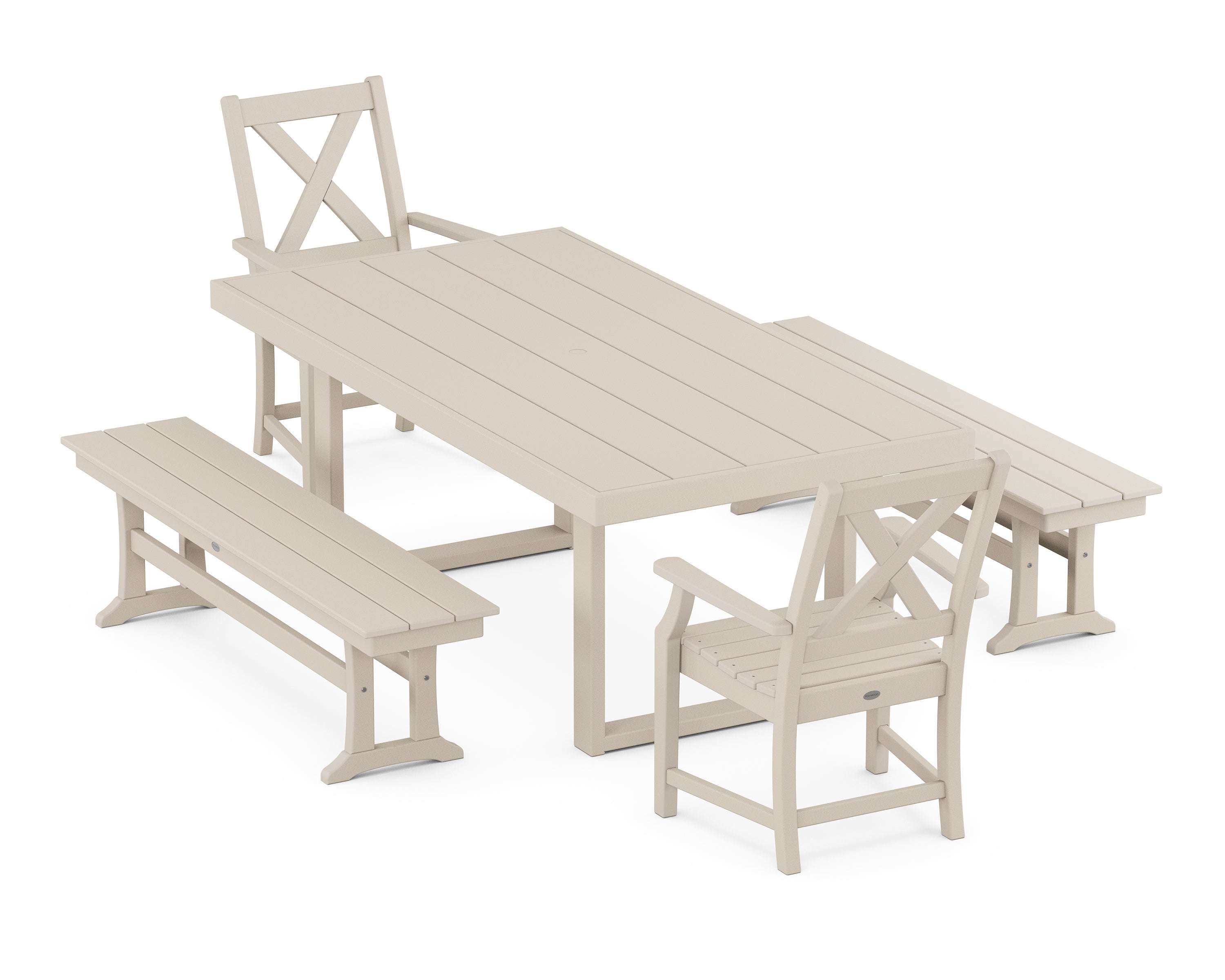 POLYWOOD® Braxton 5-Piece Dining Set with Benches in Sand