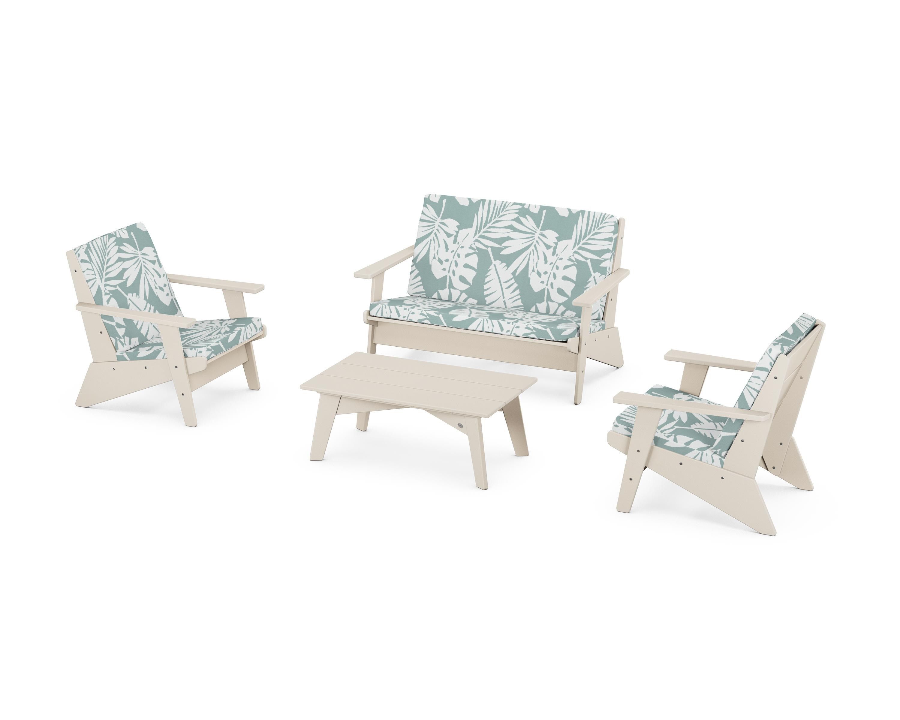 POLYWOOD® Riviera Modern Lounge 4-Piece Set in Sand / Leaf Glacier Spa