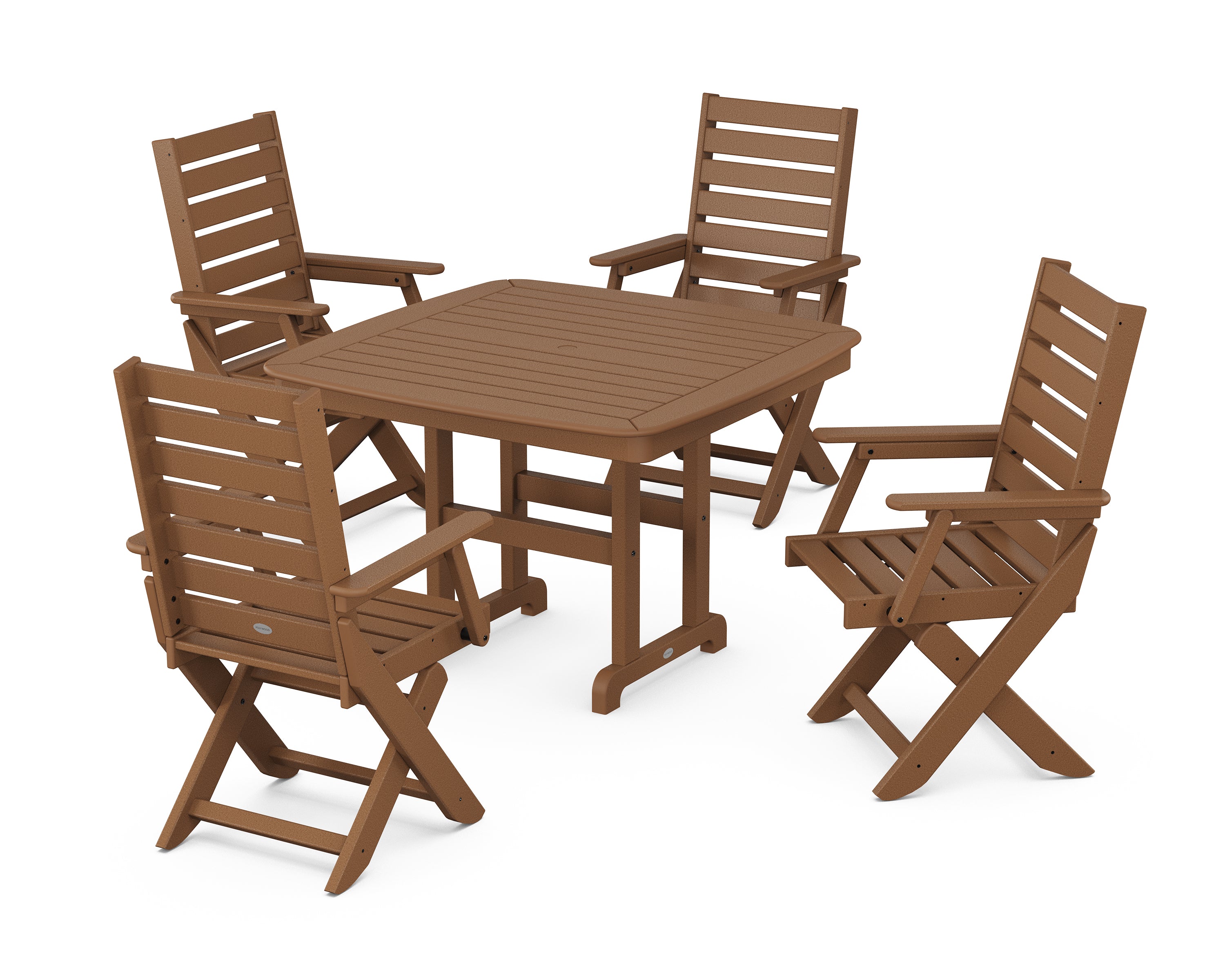 POLYWOOD® Captain Folding Chair 5-Piece Dining Set with Trestle Legs in Teak