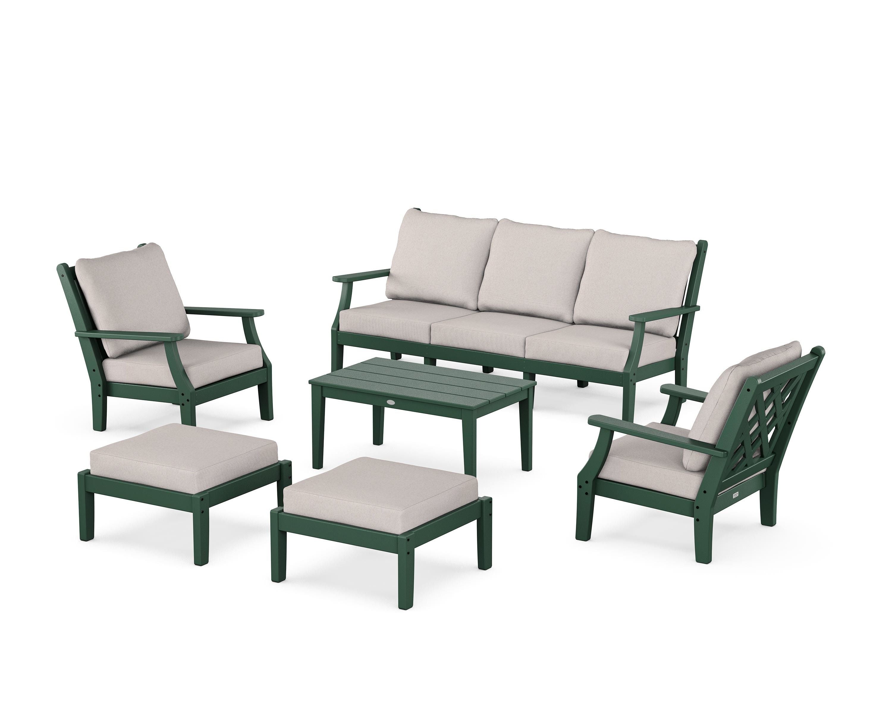 Country Living Wovendale 6-Piece Lounge Sofa Set in Green / Dune Burlap