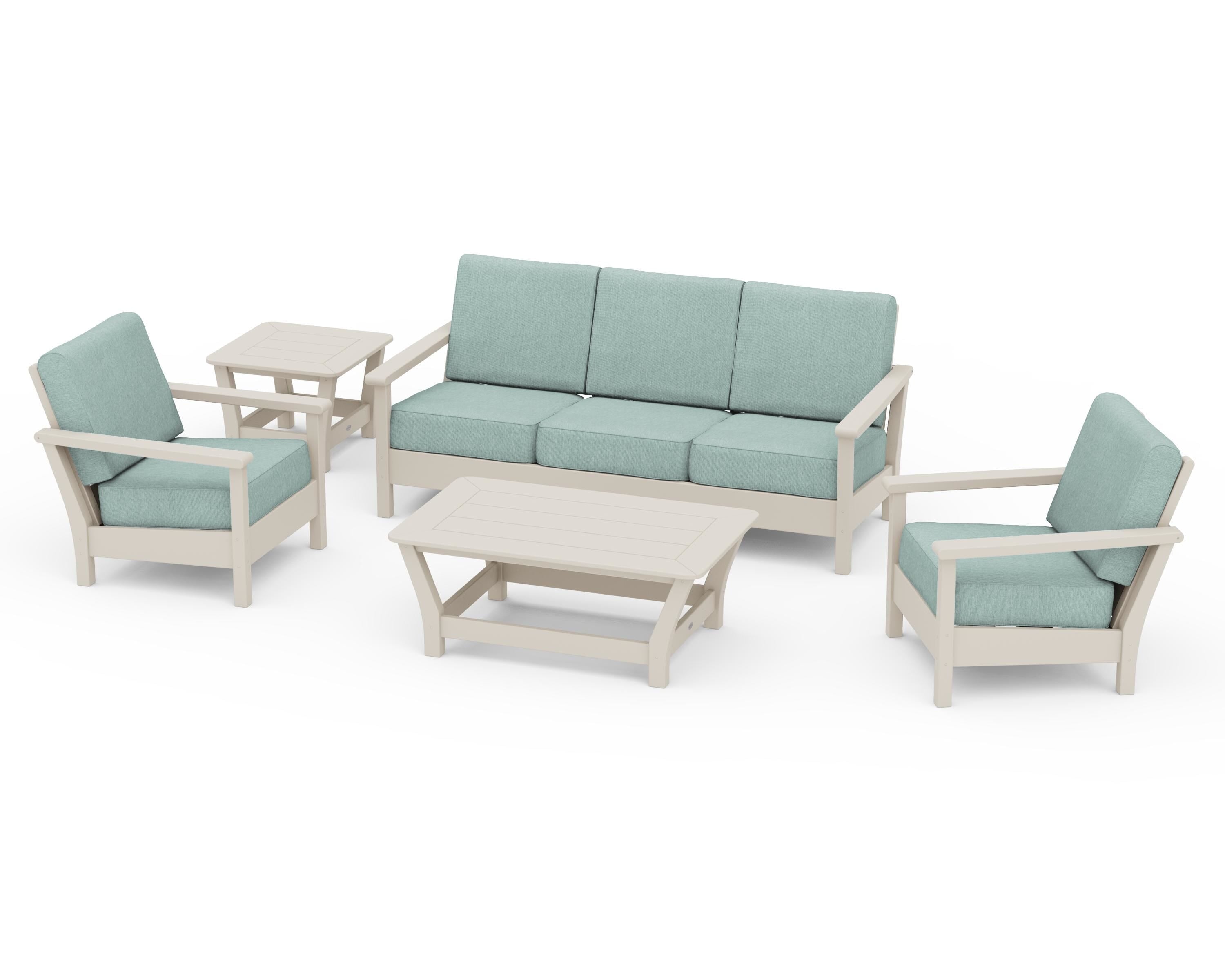 POLYWOOD® Harbour 5-Piece Deep Seating Set in Sand / Glacier Spa