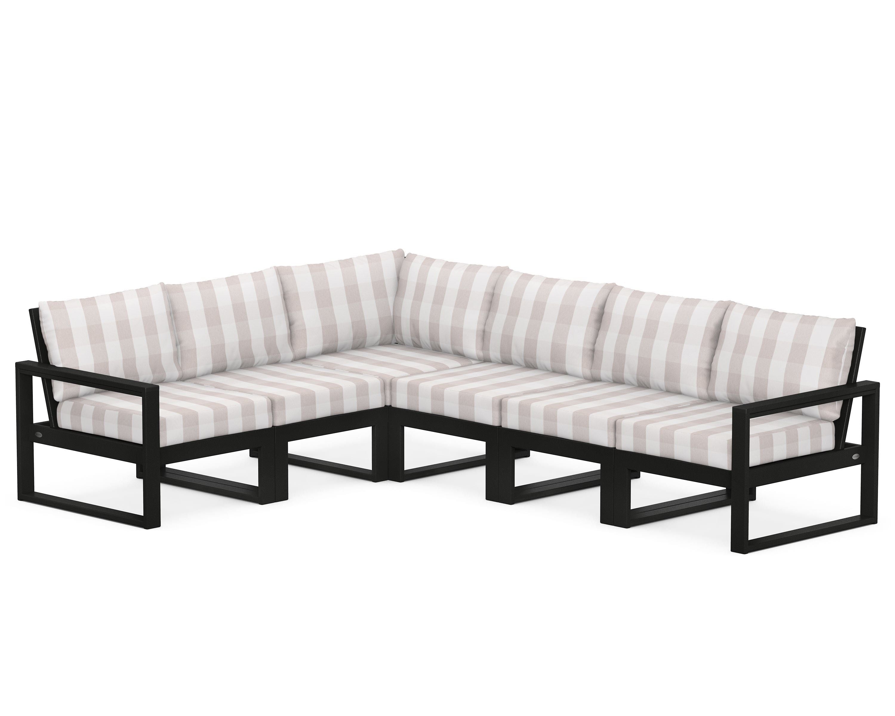 POLYWOOD® EDGE 6-Piece Modular Deep Seating Set in Black / Buffalo Plaid Dune Burlap