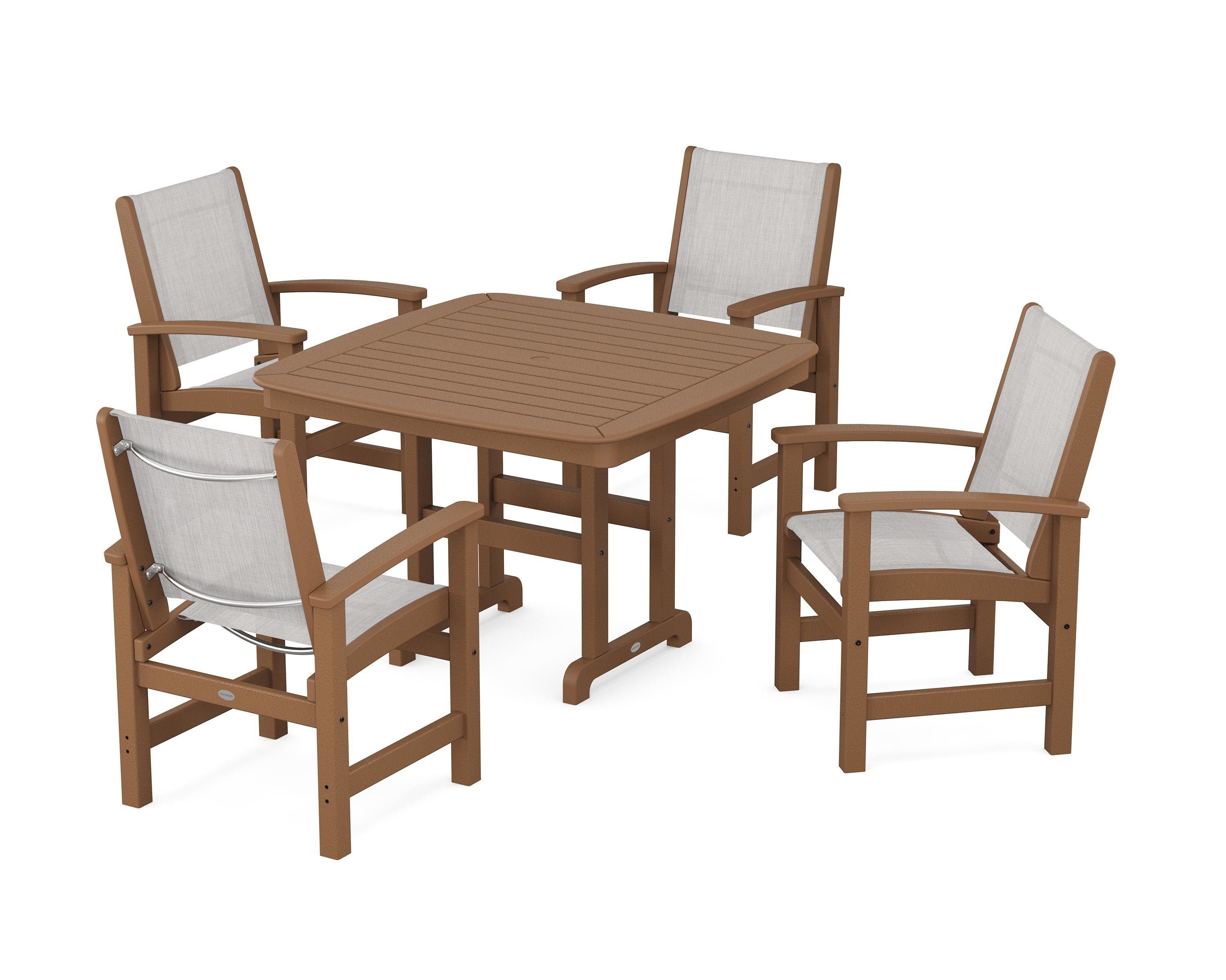 POLYWOOD® Coastal 5-Piece Dining Set in Teak / Parchment Sling