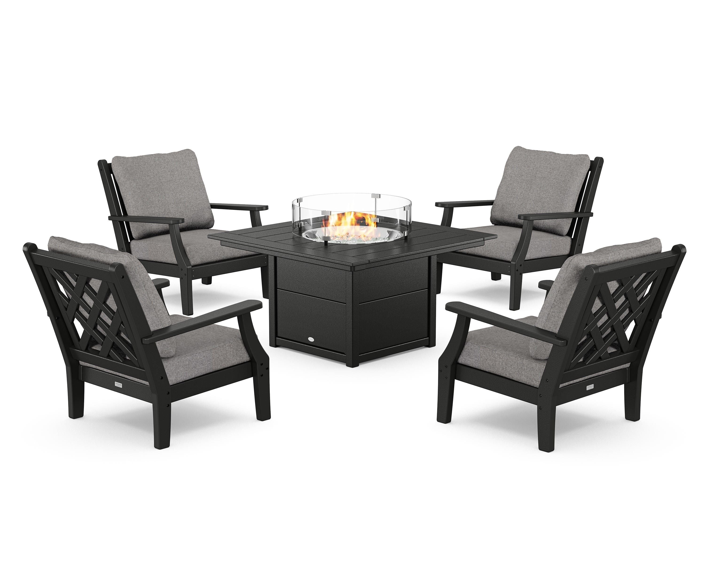 Country Living Wovendale 5-Piece Deep Seating Set with Fire Pit Table in Black / Grey Mist