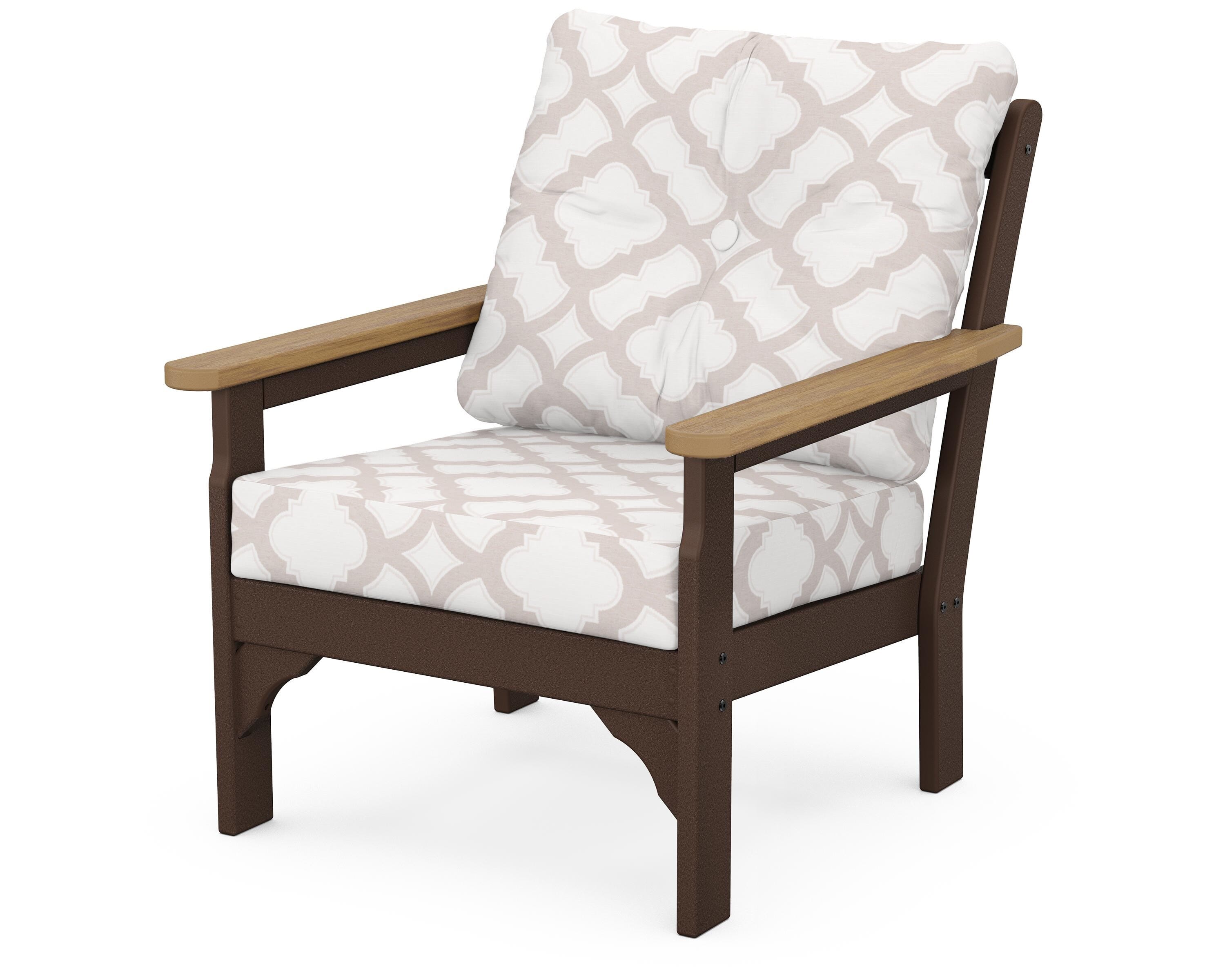 POLYWOOD® Vineyard Deep Seating Chair in Mahogany / Natural / Trellis Dune Burlap