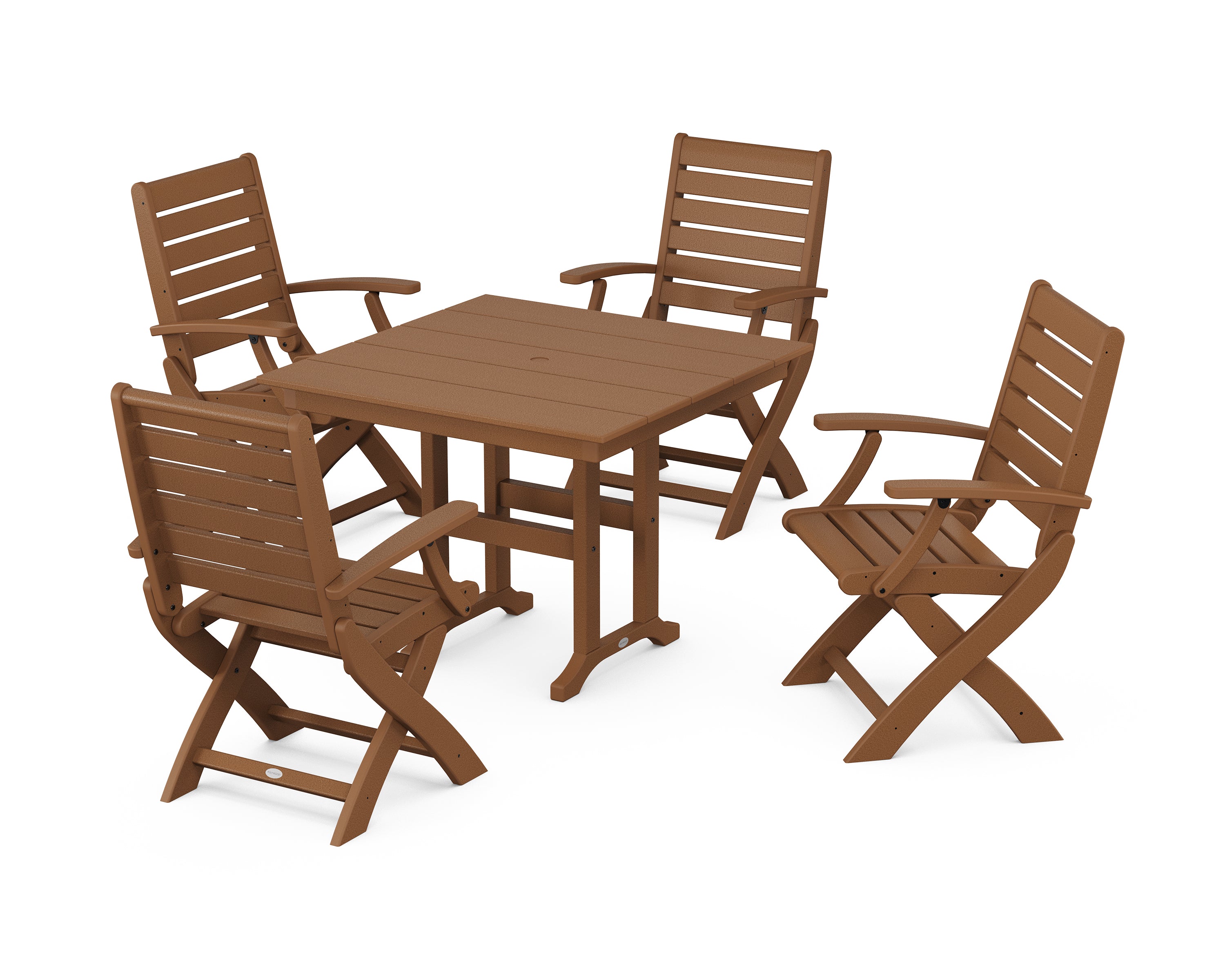 POLYWOOD® Signature Folding Chair 5-Piece Farmhouse Dining Set in Teak
