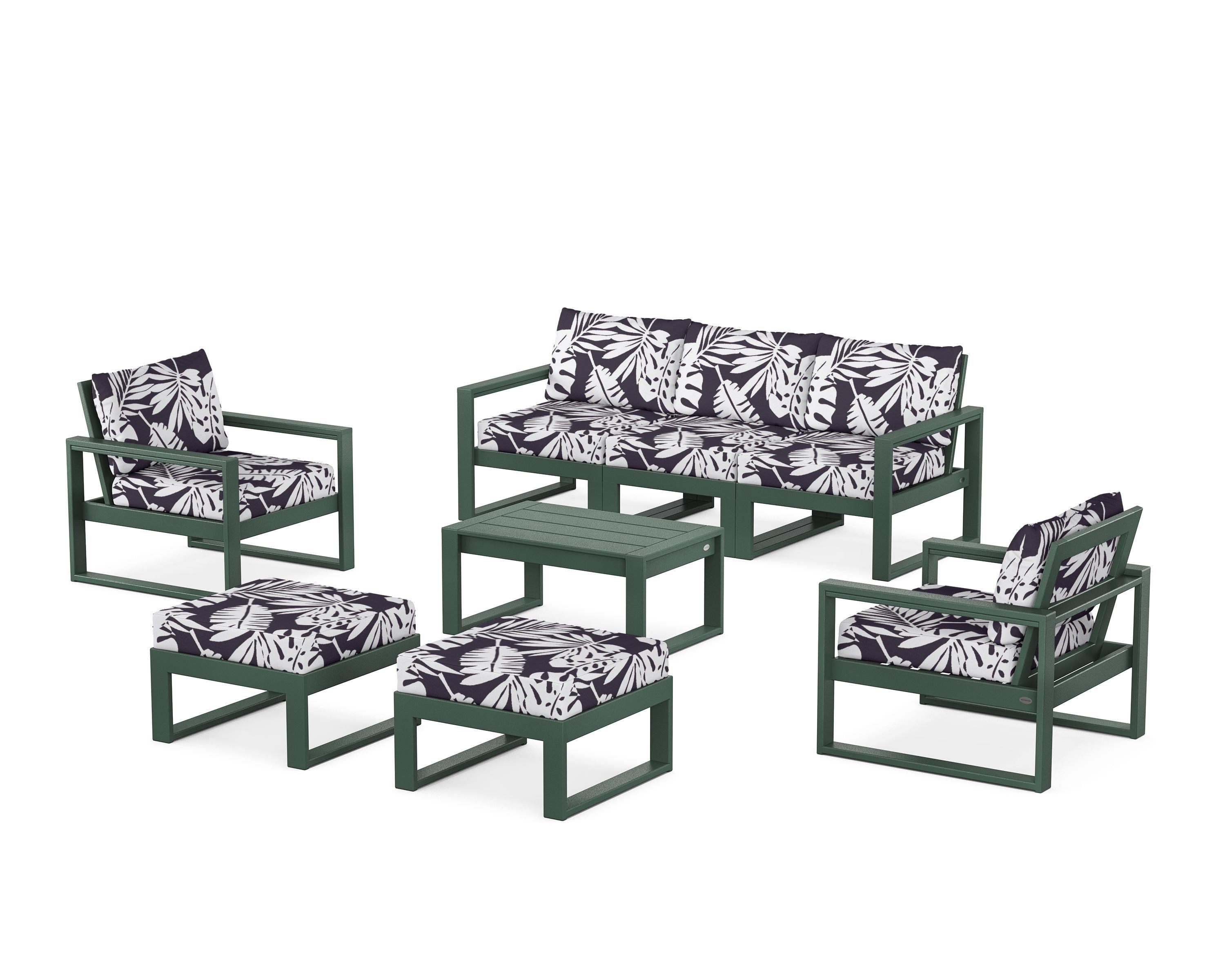 POLYWOOD® EDGE Sectional 8-Piece Lounge Sofa Set in Green / Leaf Navy