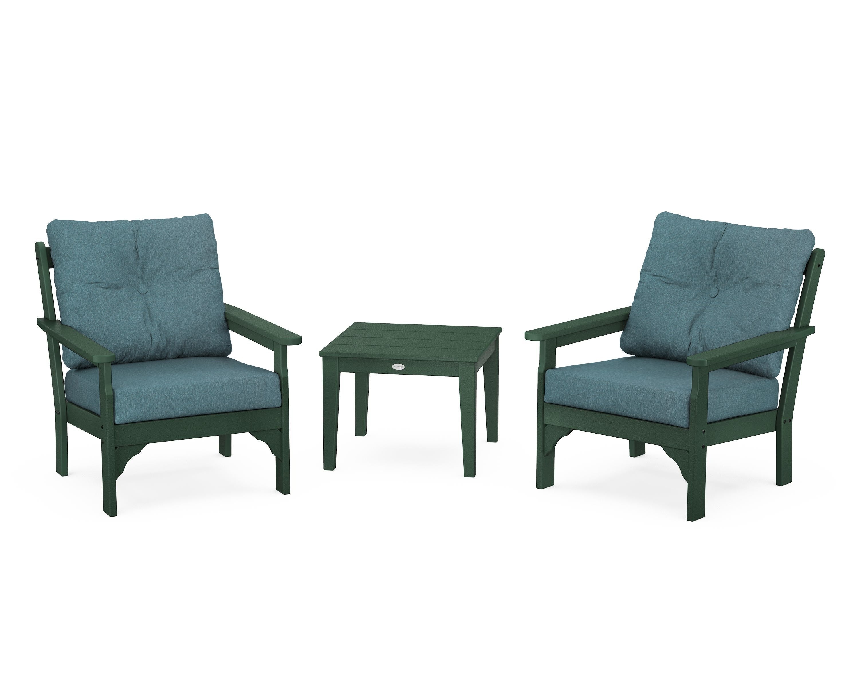 POLYWOOD® Vineyard 3-Piece Deep Seating Set in Green / Ocean Teal