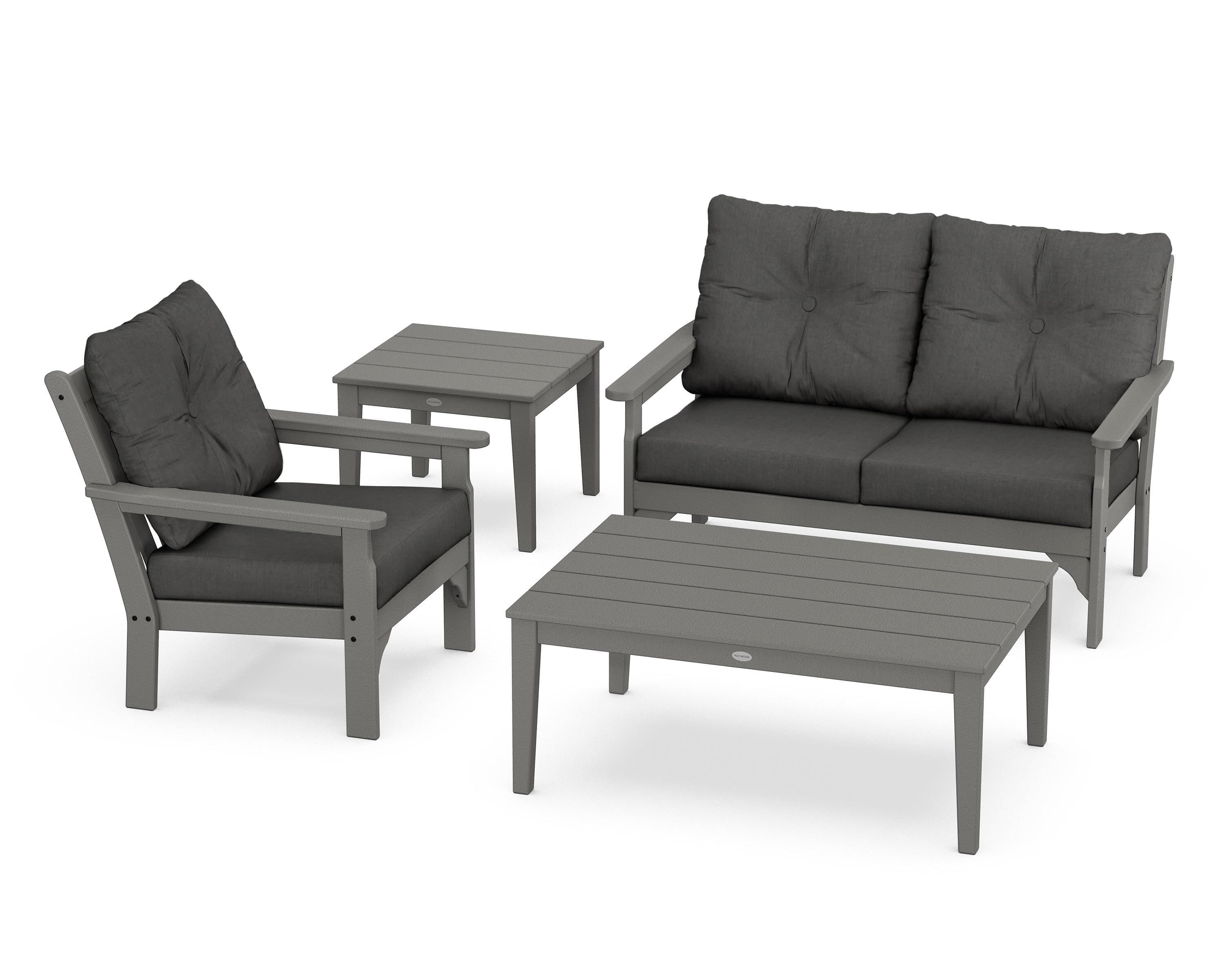 POLYWOOD® Vineyard 4-Piece Deep Seating Set in Slate Grey / Spectrum Carbon