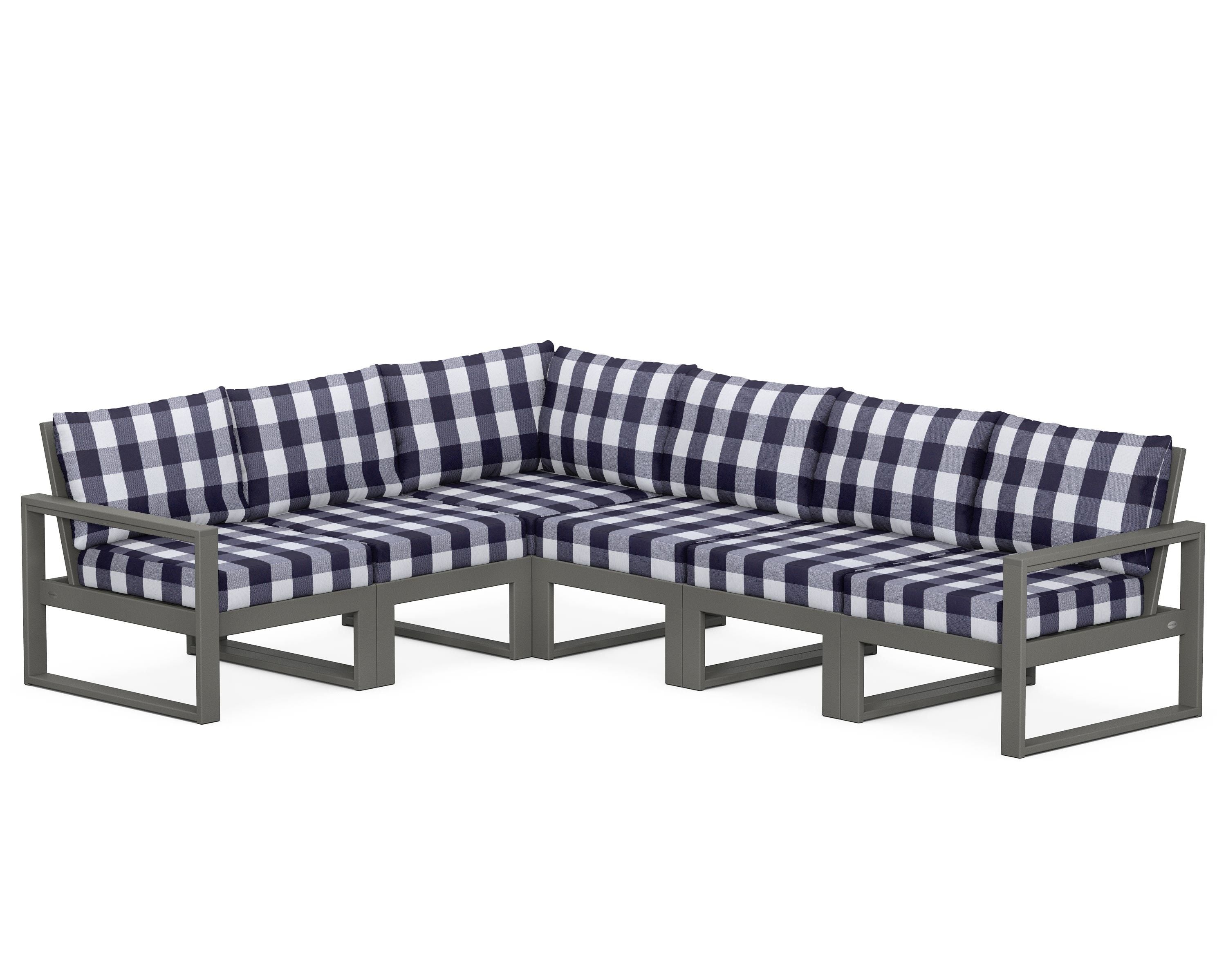 POLYWOOD® EDGE 6-Piece Modular Deep Seating Set in Slate Grey / Buffalo Plaid Navy