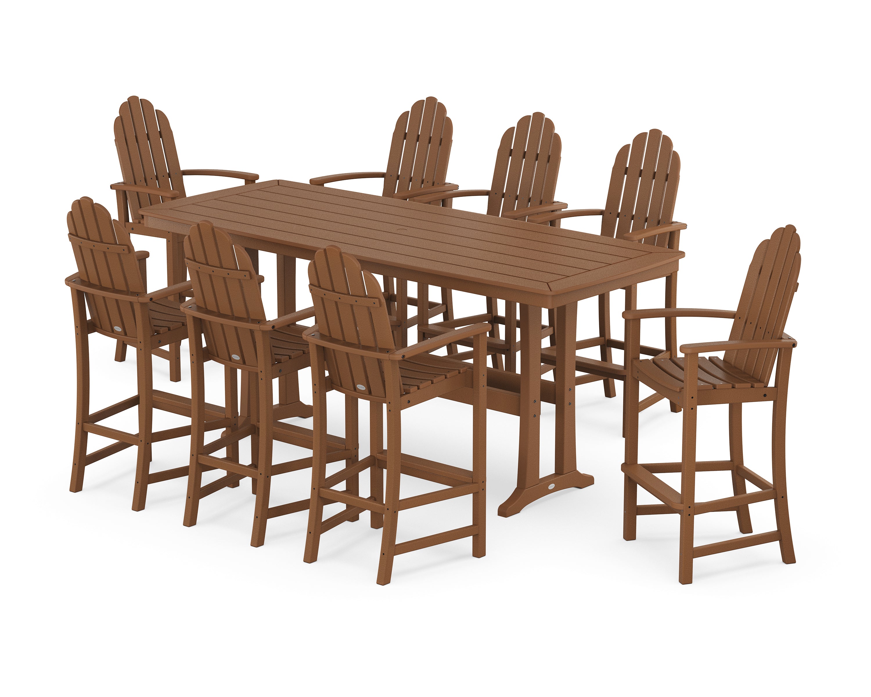 POLYWOOD® Classic Adirondack 9-Piece Bar Set with Trestle Legs in Teak