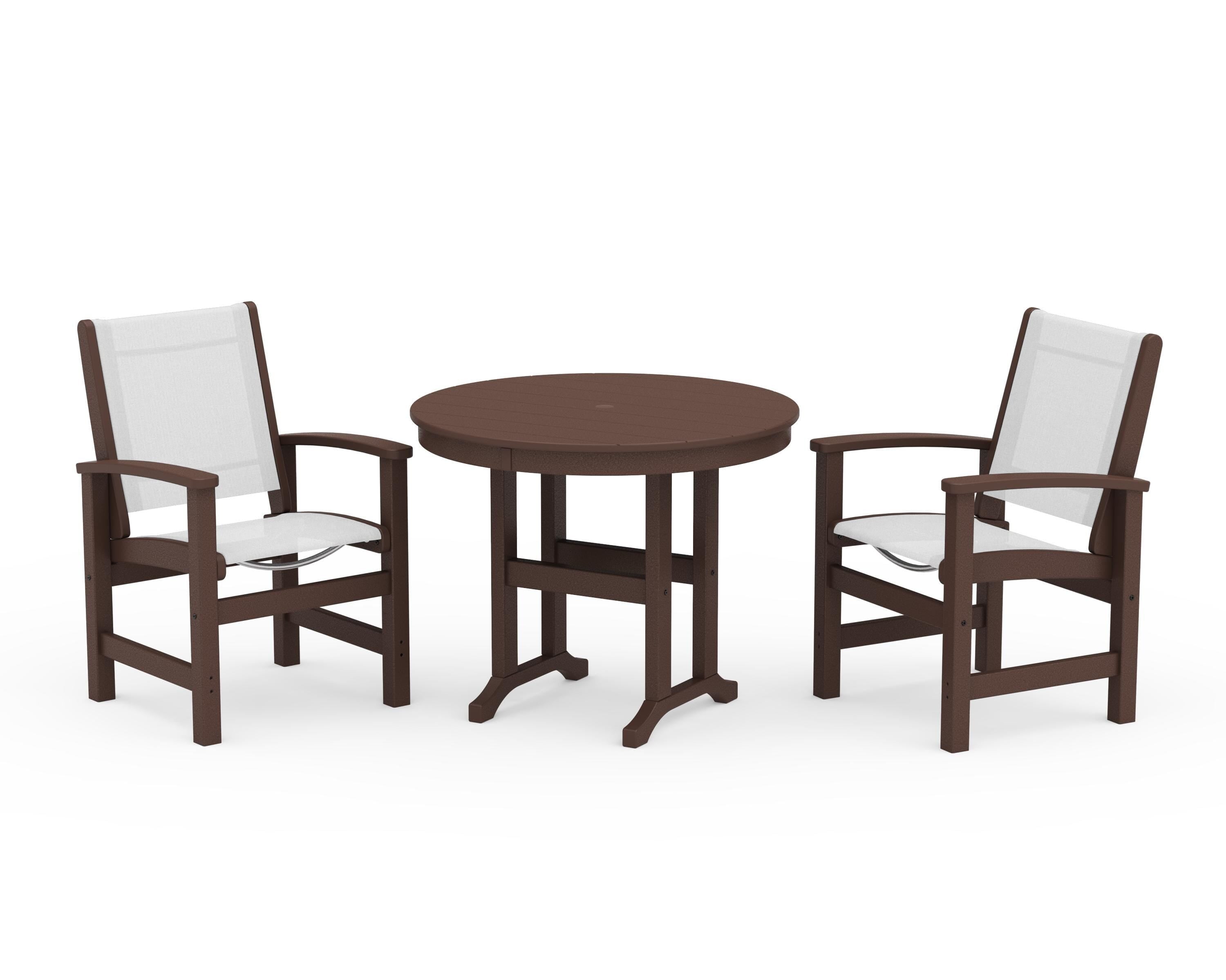 POLYWOOD® Coastal 3-Piece Round Dining Set in Mahogany / White Sling