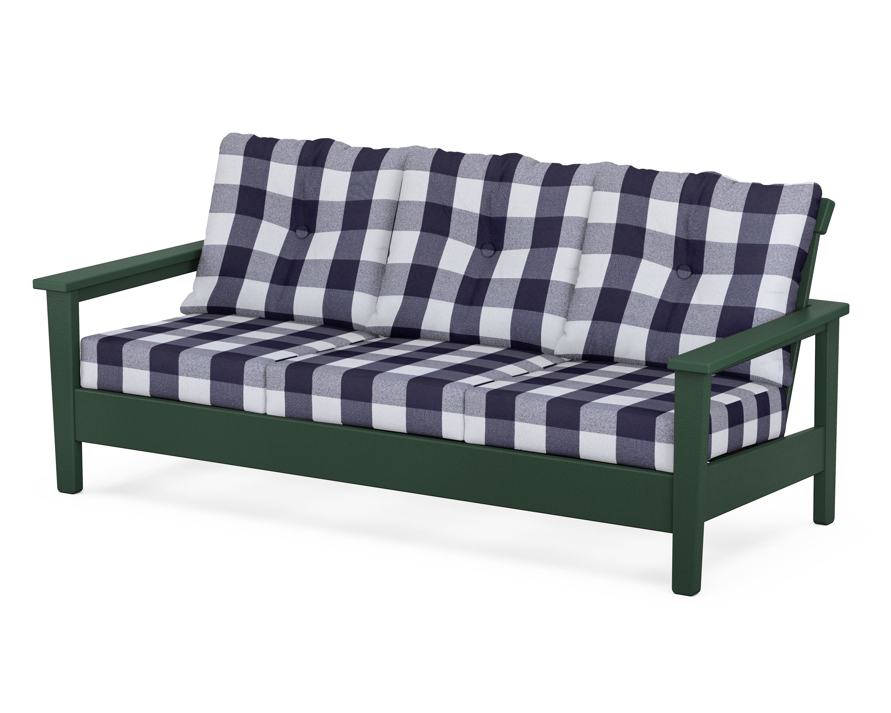 POLYWOOD® Prescott Deep Seating Sofa in Green / Buffalo Plaid Navy