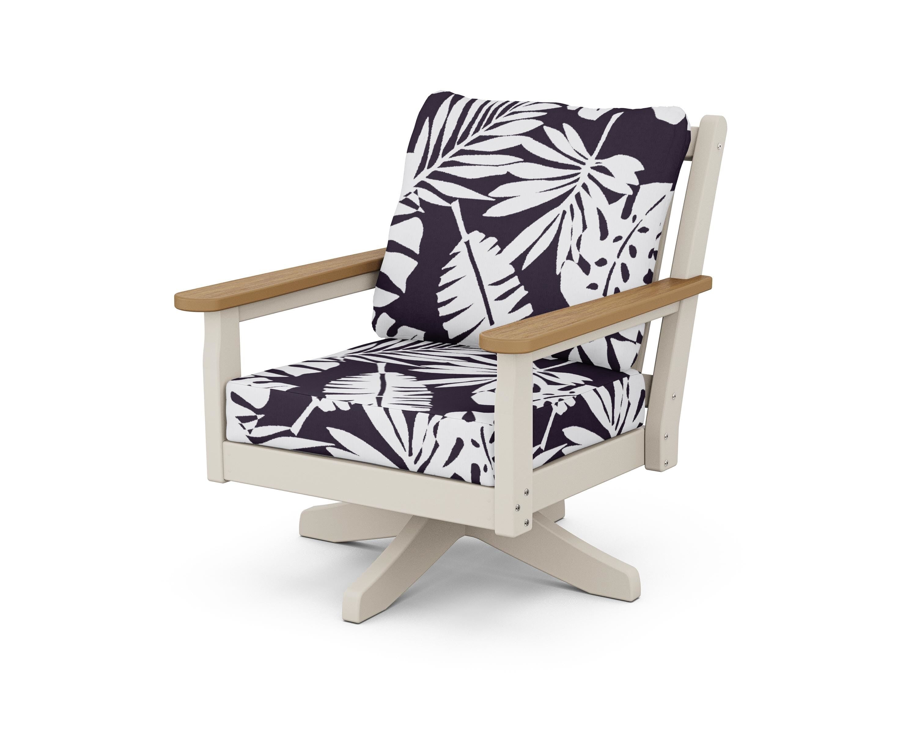 POLYWOOD® Chippendale Deep Seating Swivel Chair in Sand / Natural / Leaf Navy
