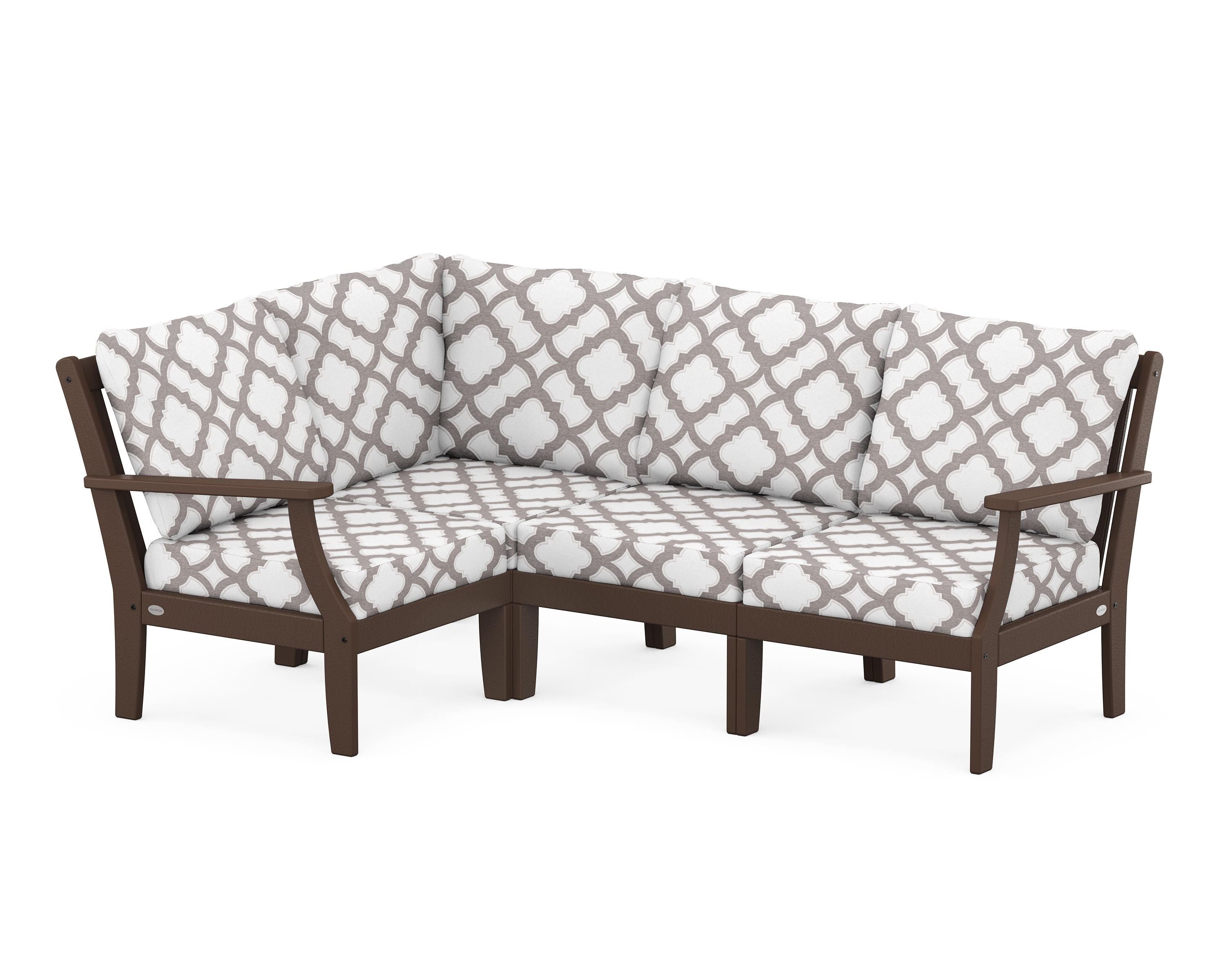 POLYWOOD® Braxton Modular 4-Piece Deep Seating Set in Mahogany / Trellis Grey Mist