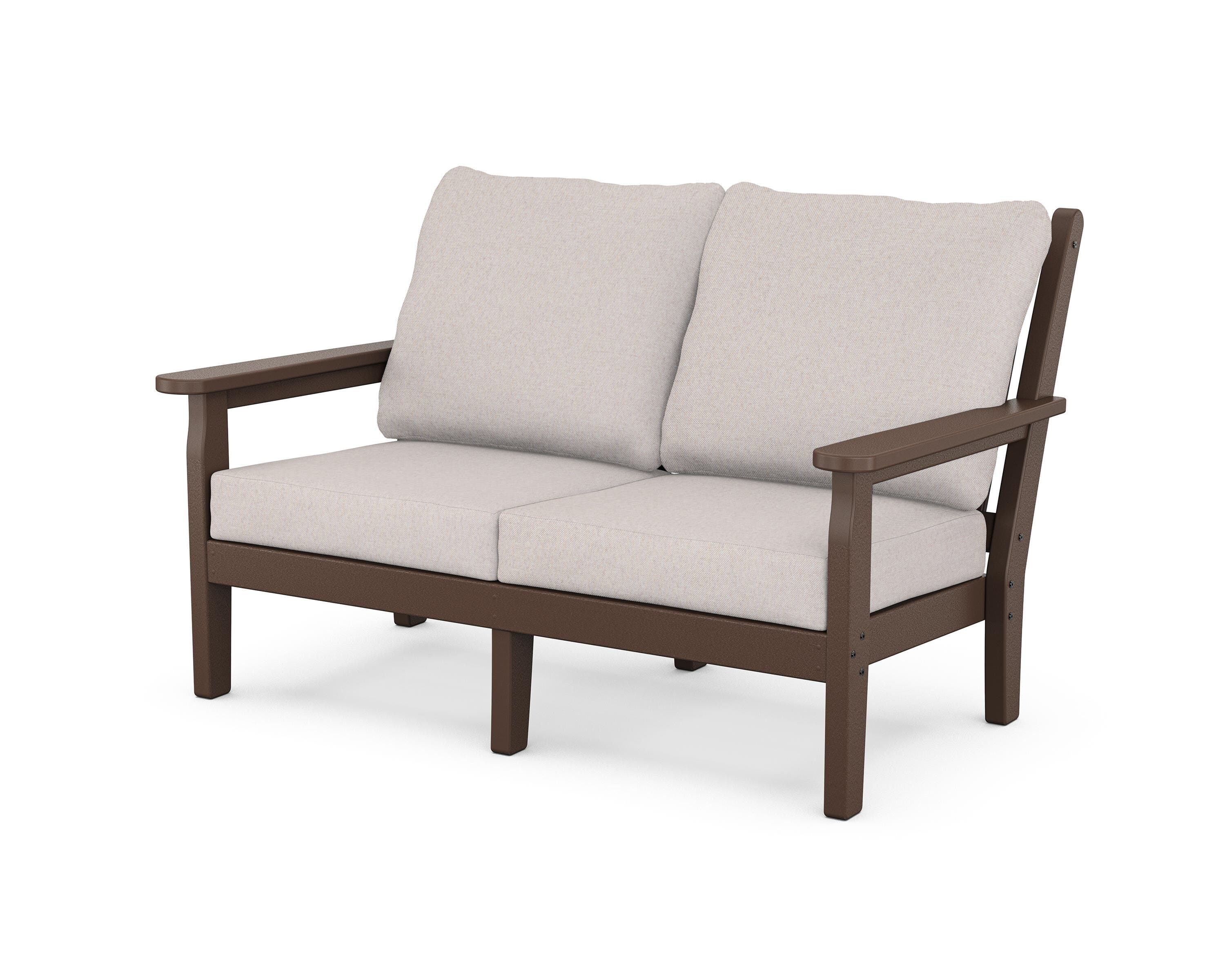 POLYWOOD® Chippendale Deep Seating Loveseat in Mahogany / Dune Burlap