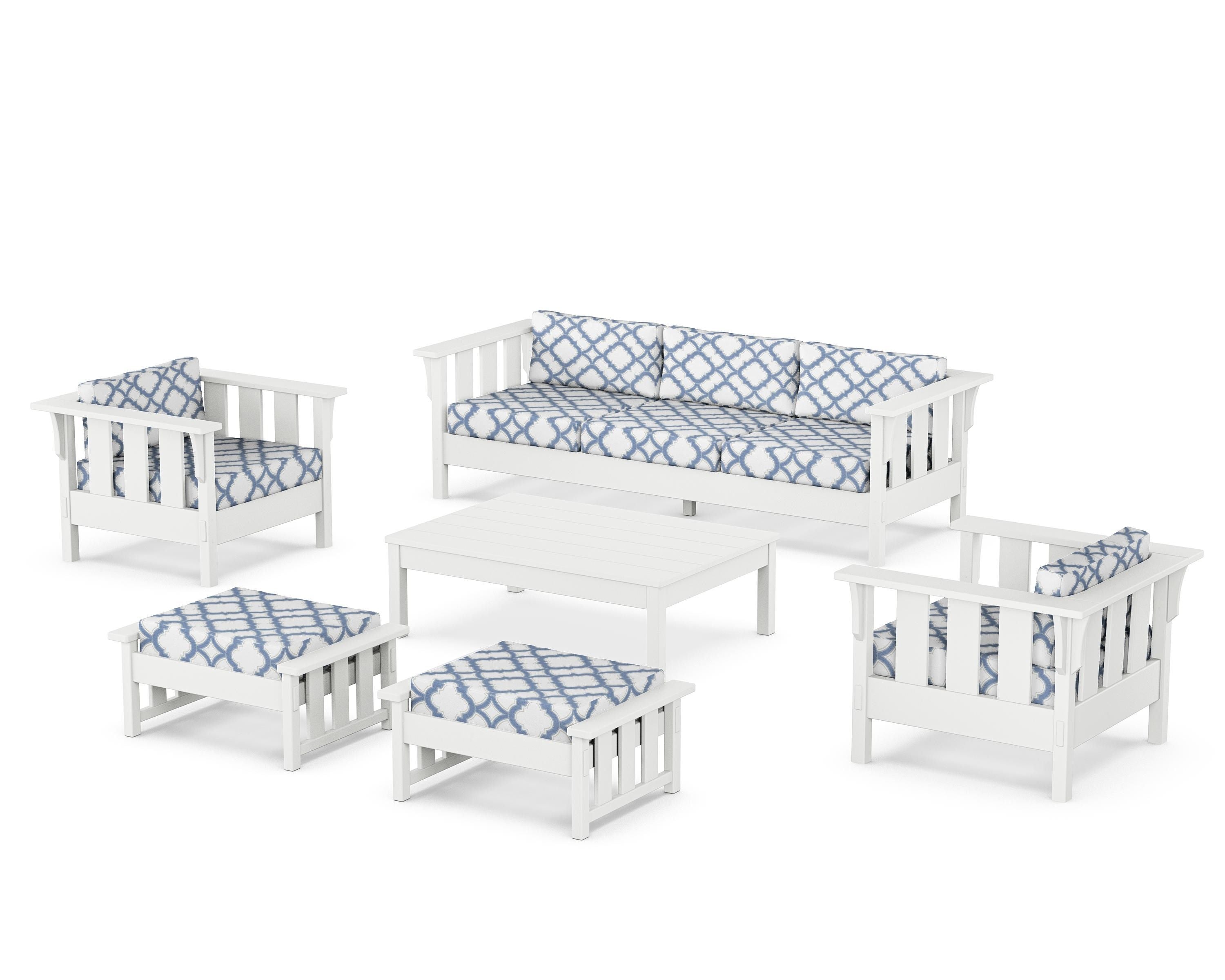 Martha Stewart by POLYWOOD® Acadia 6-Piece Lounge Sofa Set in White / Trellis Sky Blue