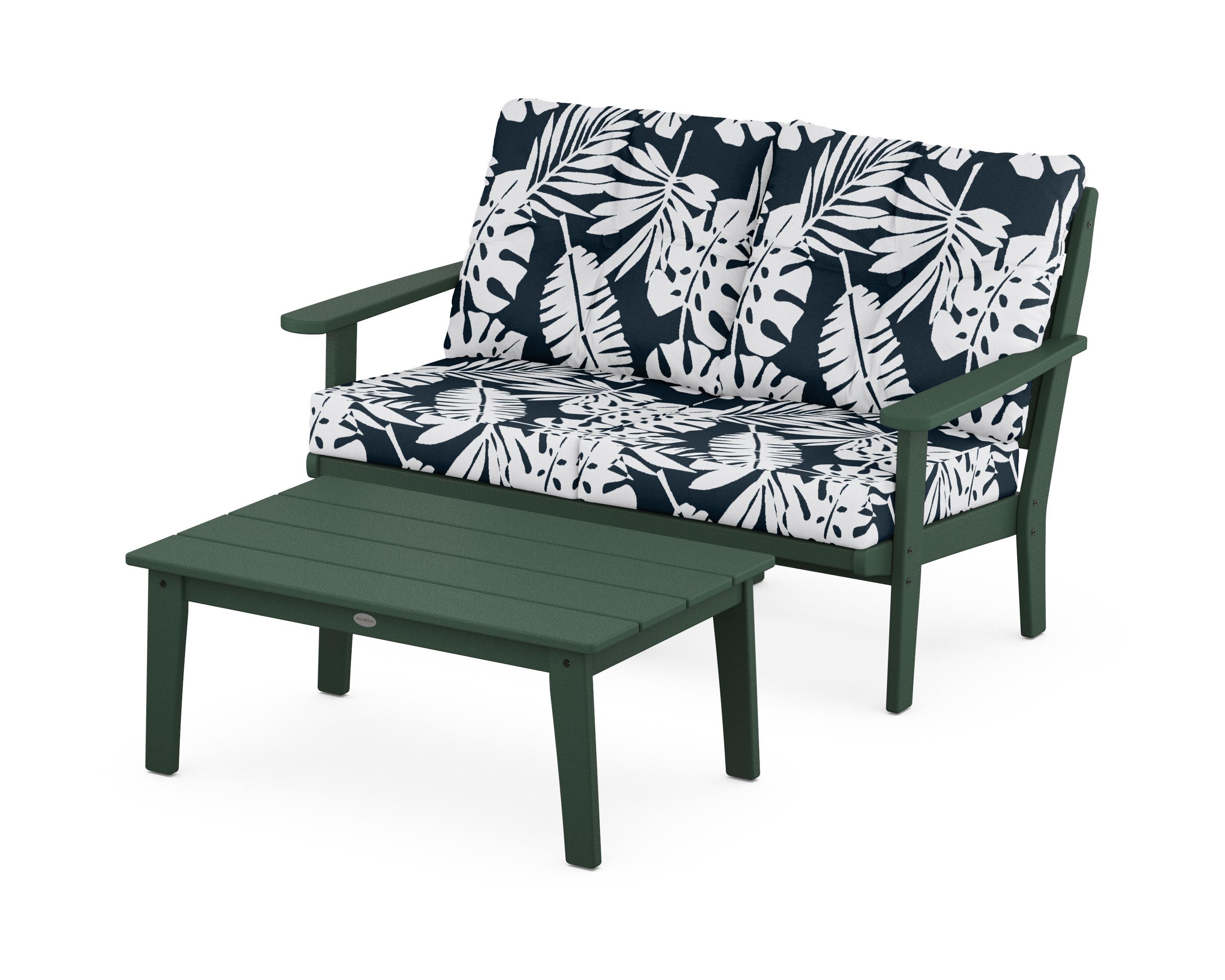 POLYWOOD® Lakeside 2-Piece Lounge Loveseat Set in Green / Leaf Marine Indigo
