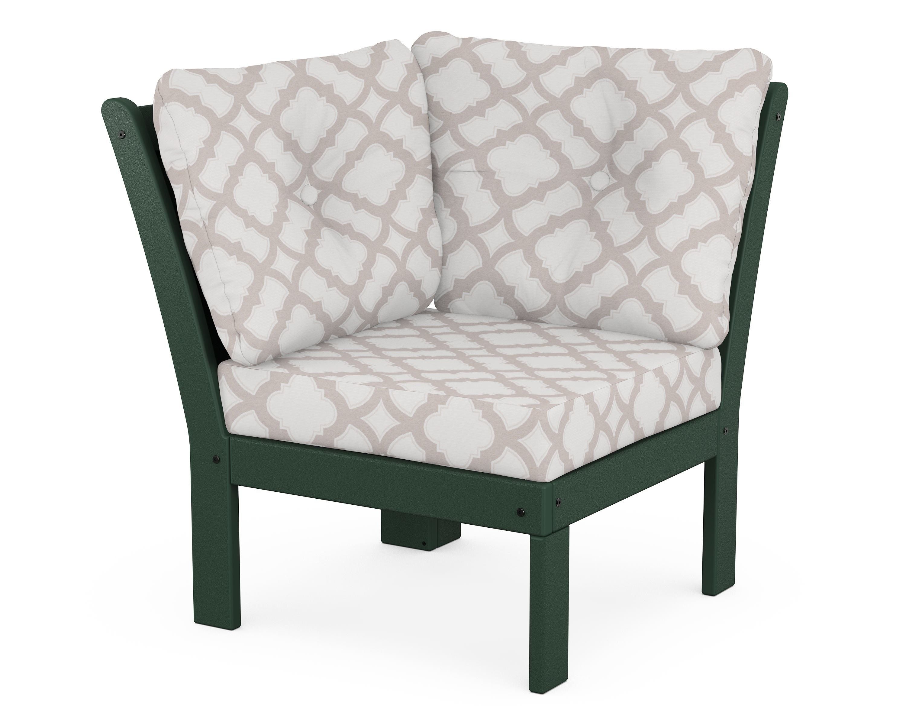 POLYWOOD® Vineyard Modular Corner Chair in Green / Trellis Dune Burlap