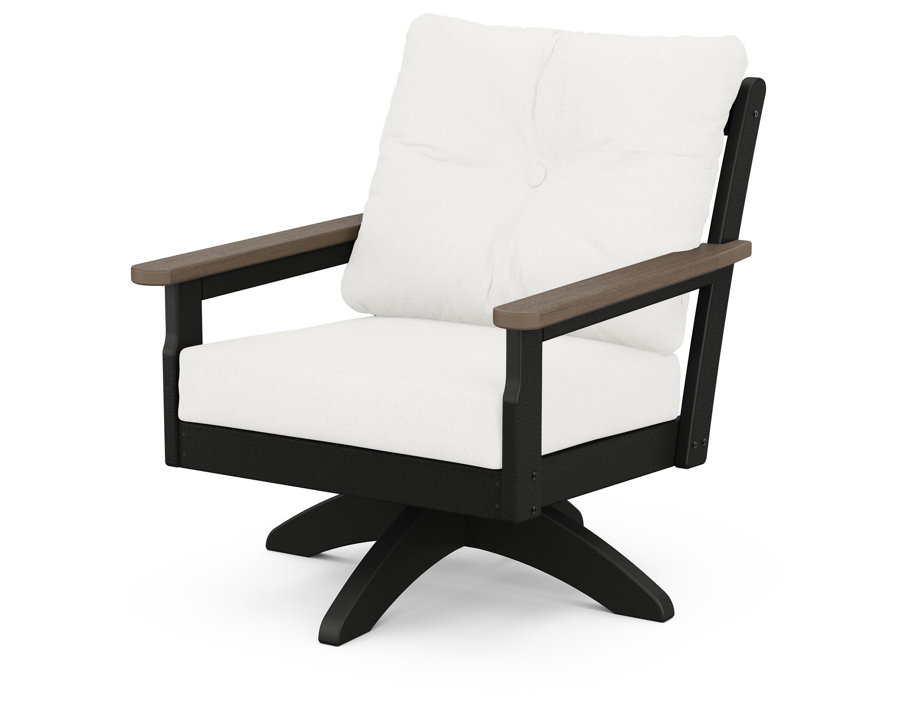 POLYWOOD® Vineyard Deep Seating Swivel Chair in Black / Kona / Natural Linen
