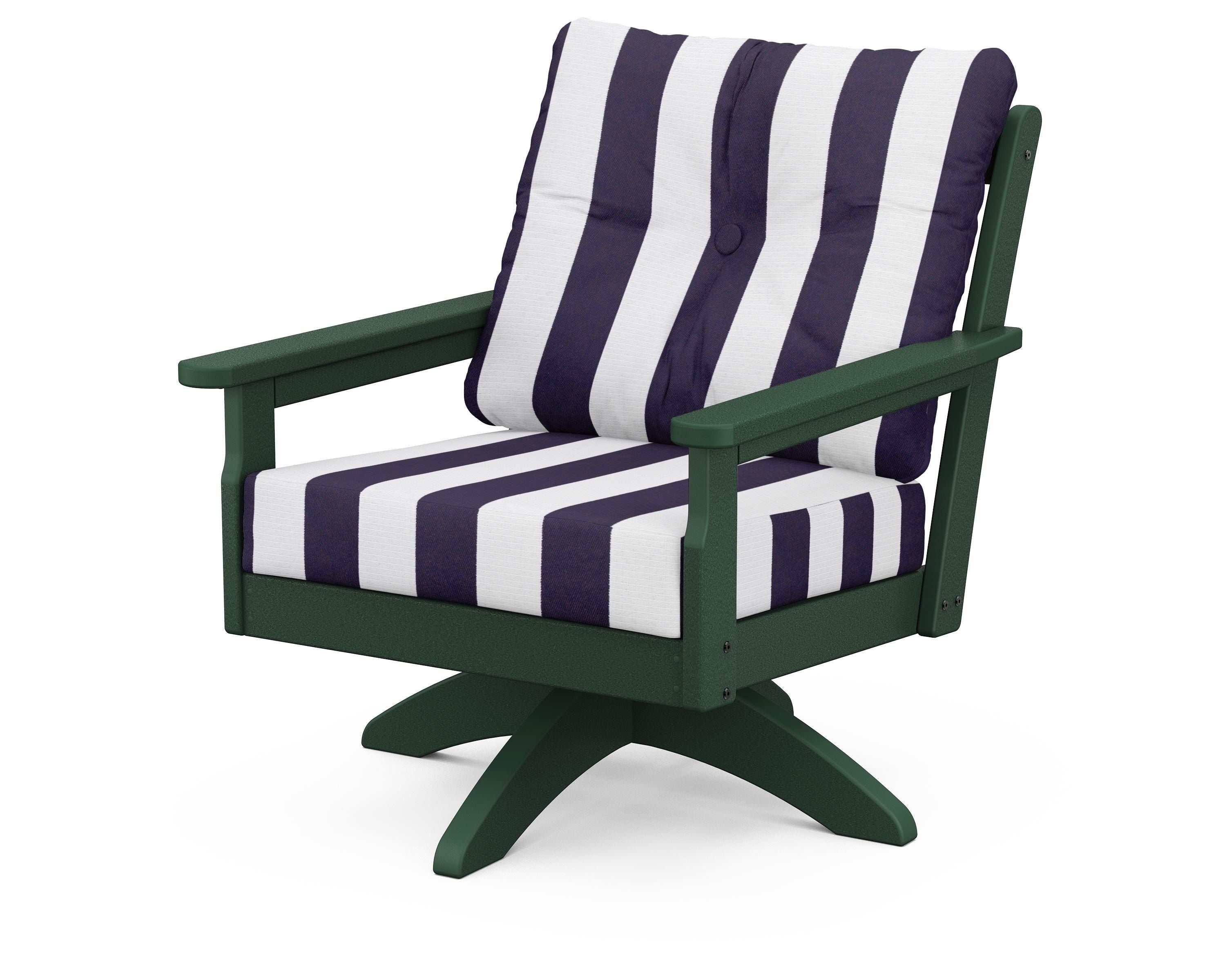 POLYWOOD® Vineyard Deep Seating Swivel Chair in Green / Cabana Stripe Navy