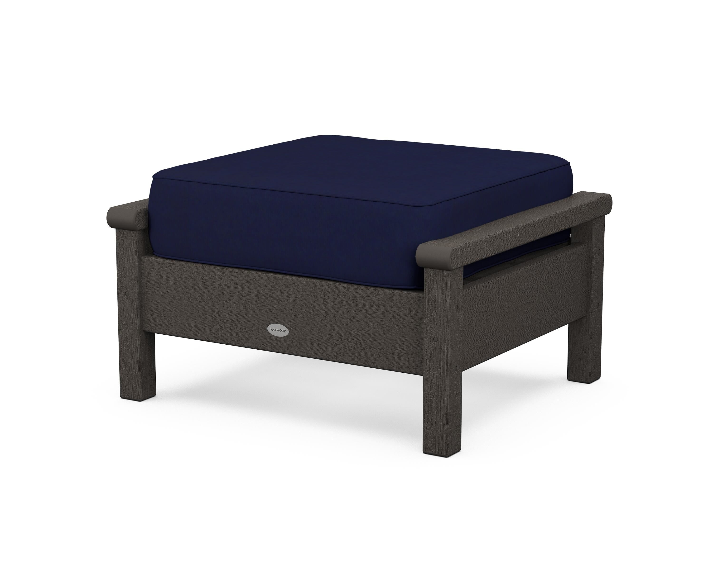POLYWOOD® Harbour Deep Seating Ottoman in Vintage Coffee / Navy