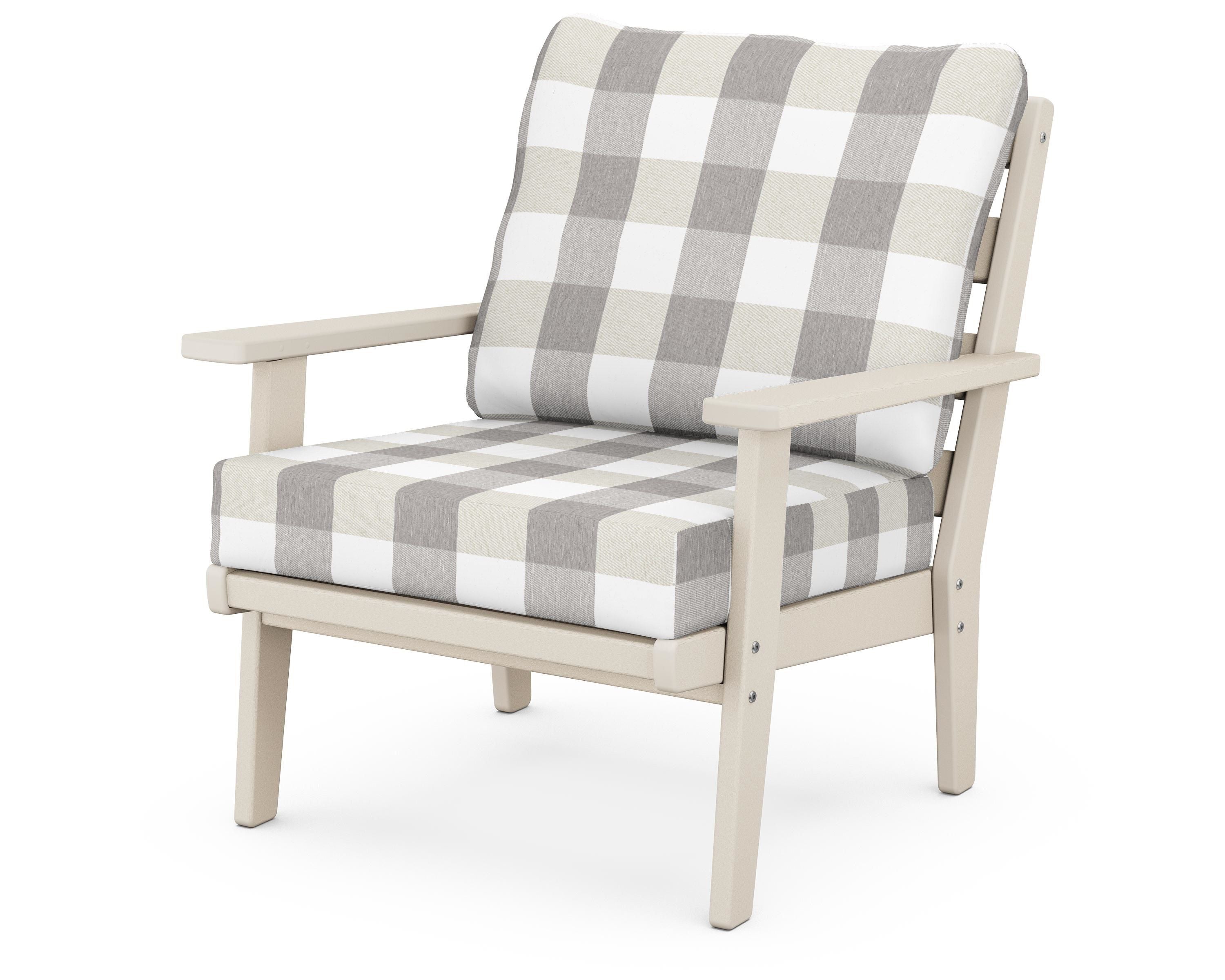 POLYWOOD® Grant Park Deep Seating Chair in Sand / Buffalo Plaid Grey Mist