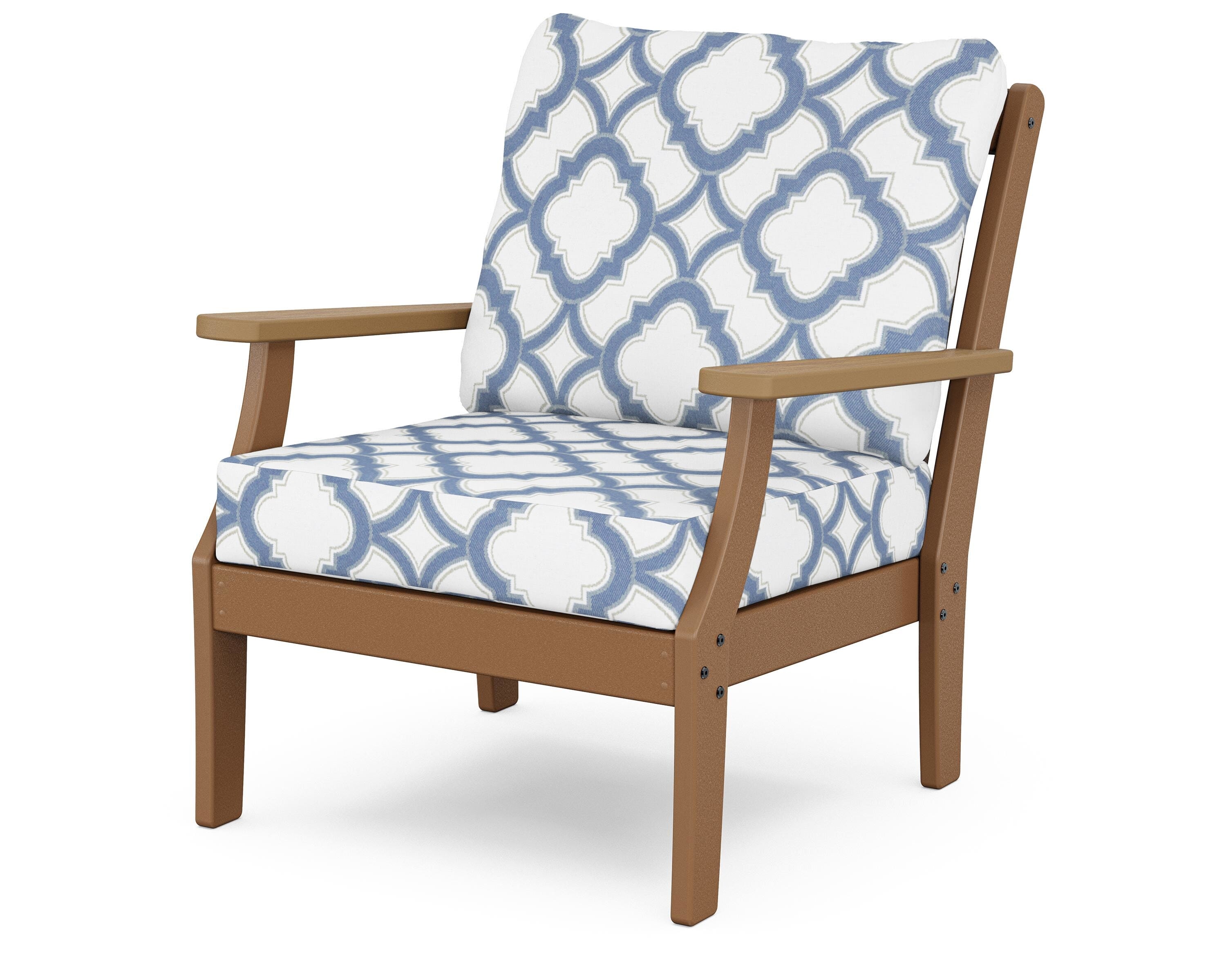 POLYWOOD® Braxton Deep Seating Chair in Teak / Natural / Trellis Sky Blue