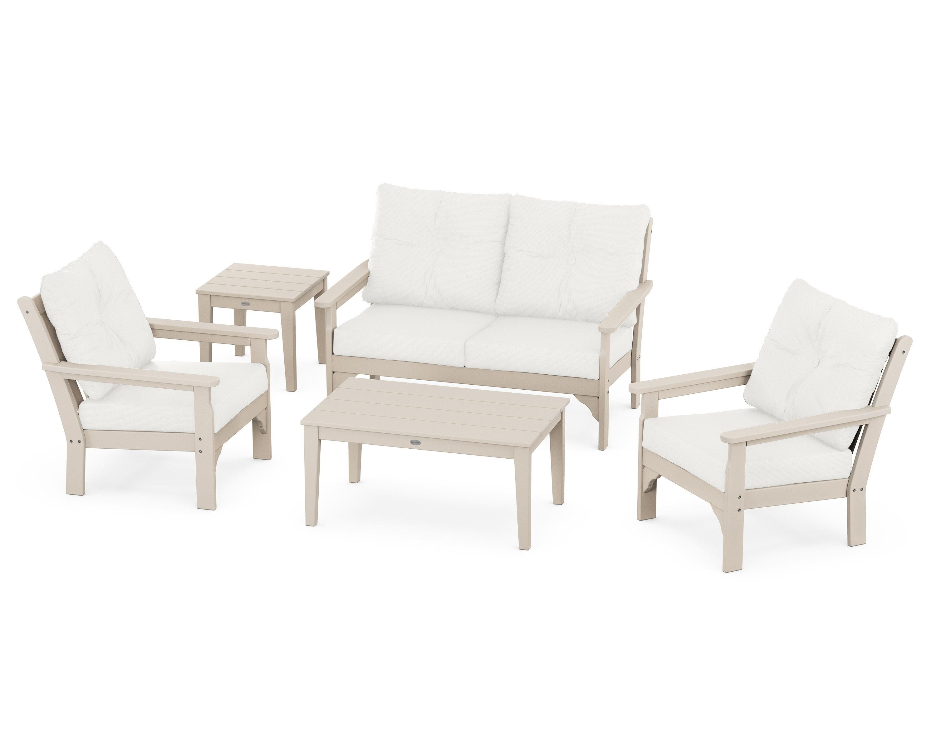 POLYWOOD® Vineyard 5-Piece Deep Seating Set in Sand / Natural Linen