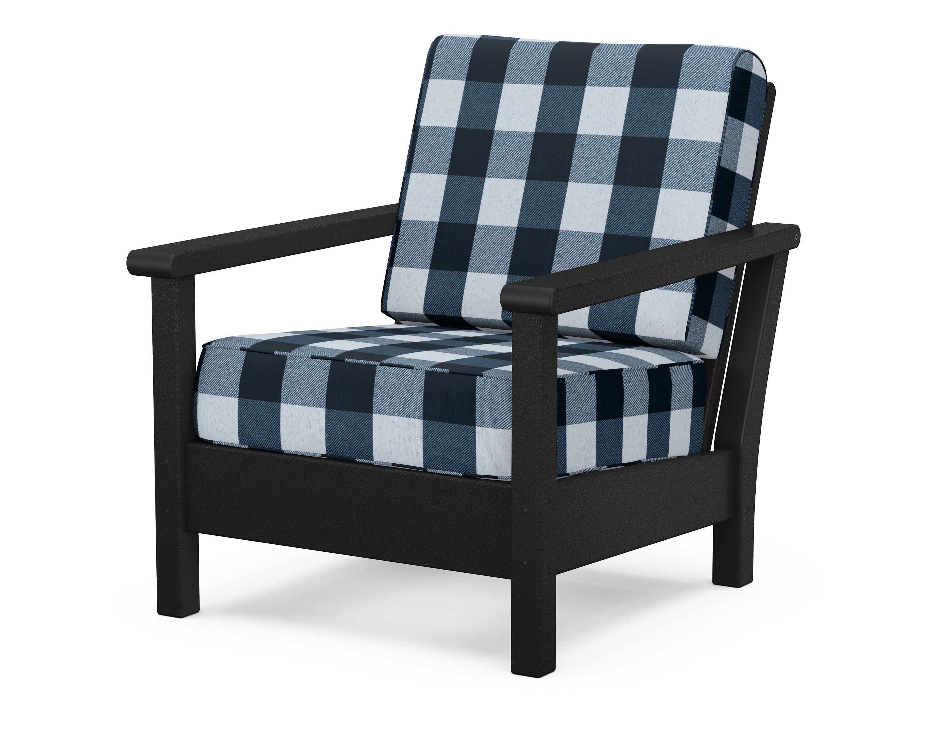 POLYWOOD® Harbour Deep Seating Chair in Black / Buffalo Plaid Marine Indigo