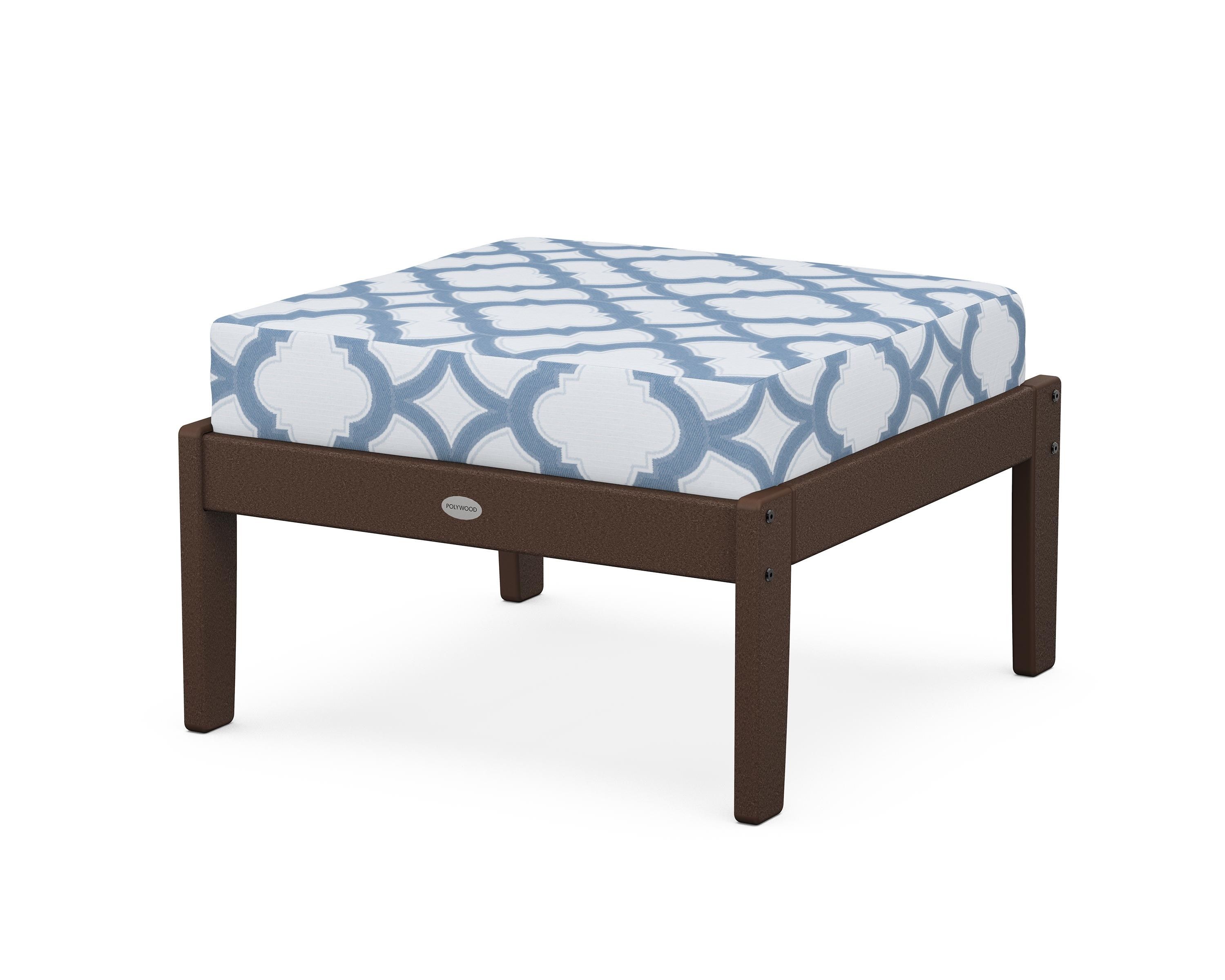 POLYWOOD® Braxton Deep Seating Ottoman in Mahogany / Trellis Sky Blue