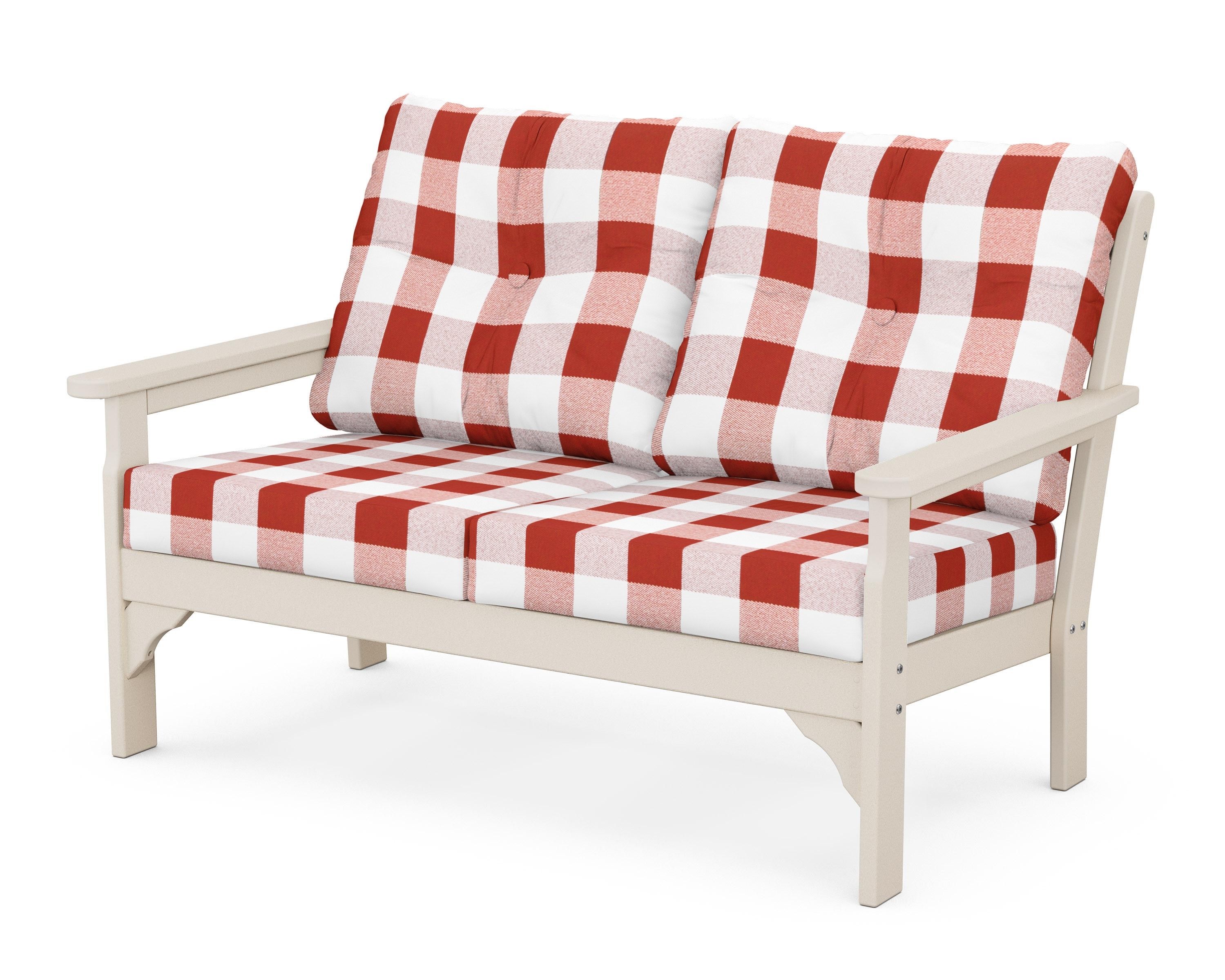 POLYWOOD® Vineyard Deep Seating Loveseat in Sand / Buffalo Plaid Crimson