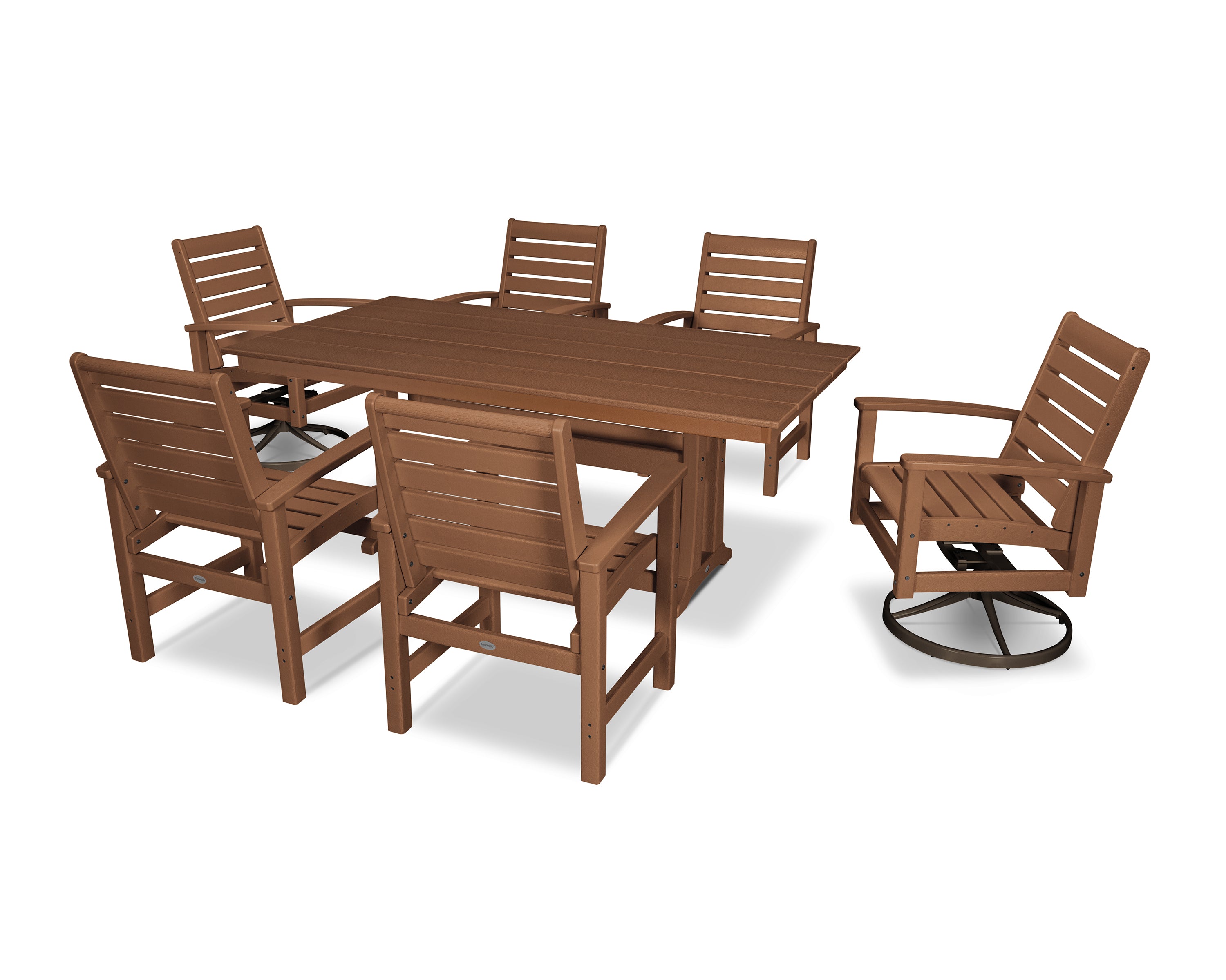 POLYWOOD® 7 Piece Signature Dining Set in Textured Bronze / Teak