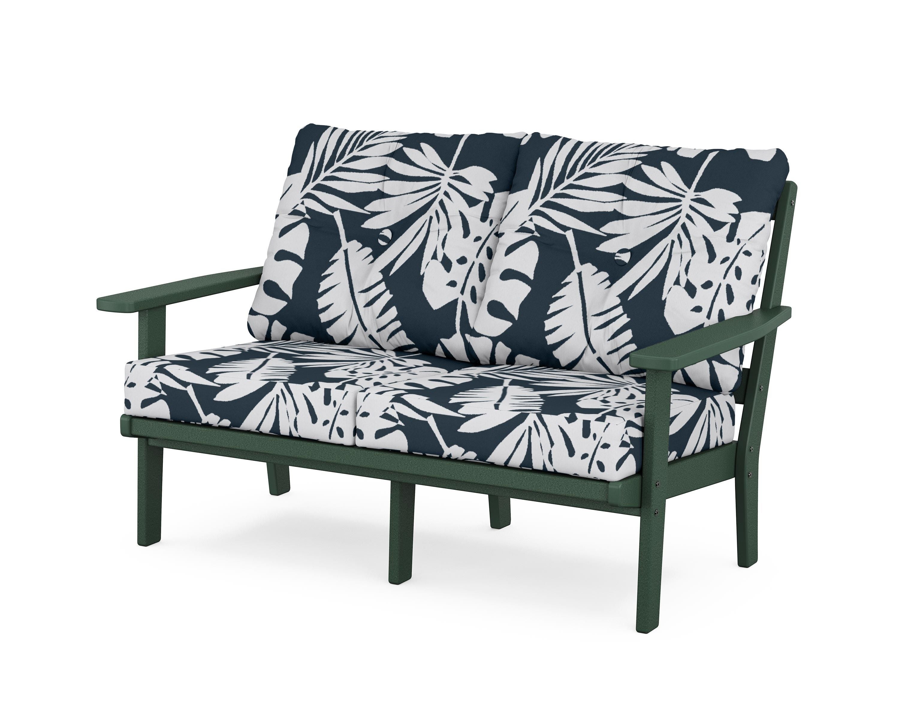 POLYWOOD® Prairie Deep Seating Loveseat in Green / Leaf Marine Indigo