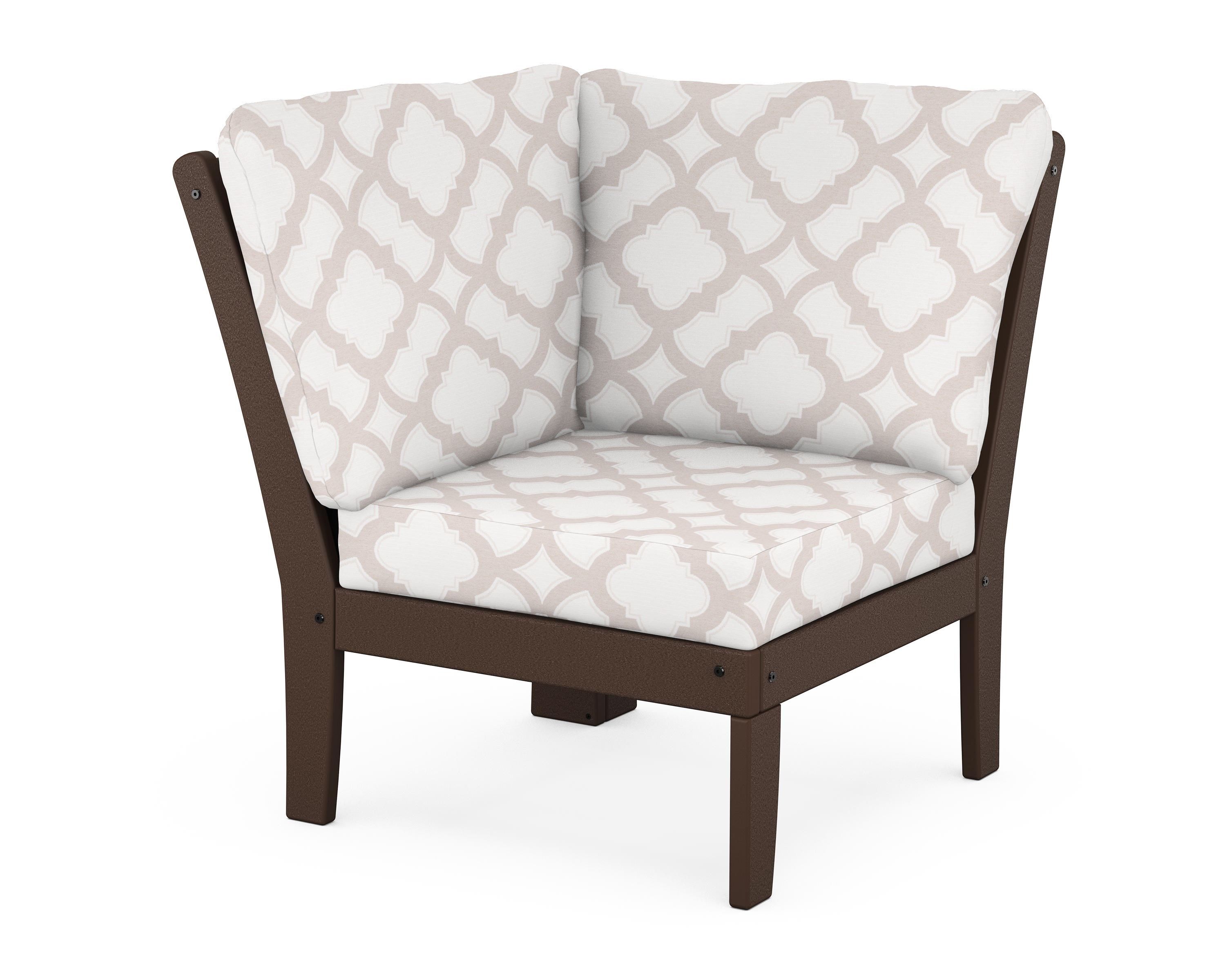 POLYWOOD® Braxton Modular Corner Chair in Mahogany / Trellis Dune Burlap
