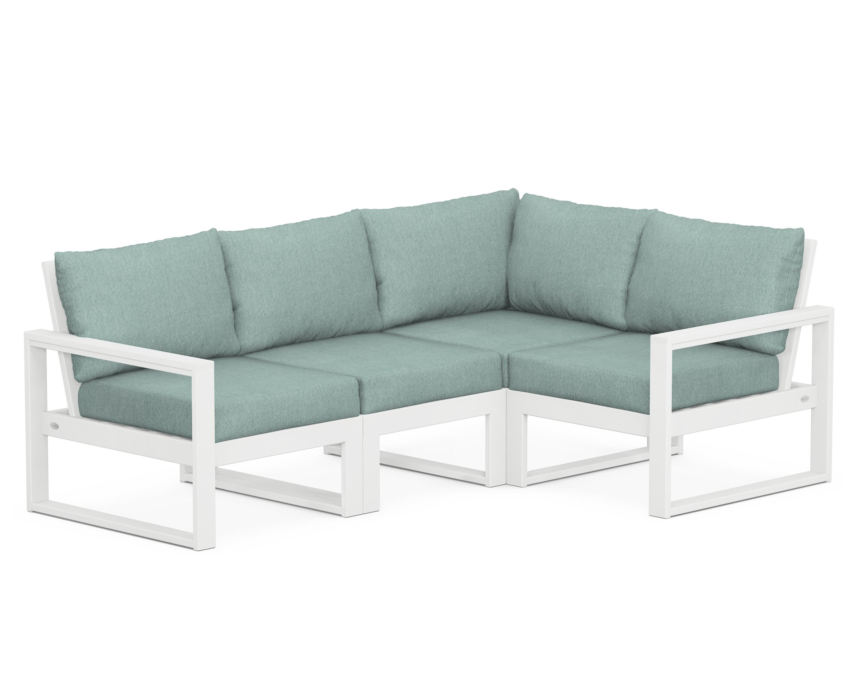 POLYWOOD® EDGE 4-Piece Modular Deep Seating Set in White / Glacier Spa